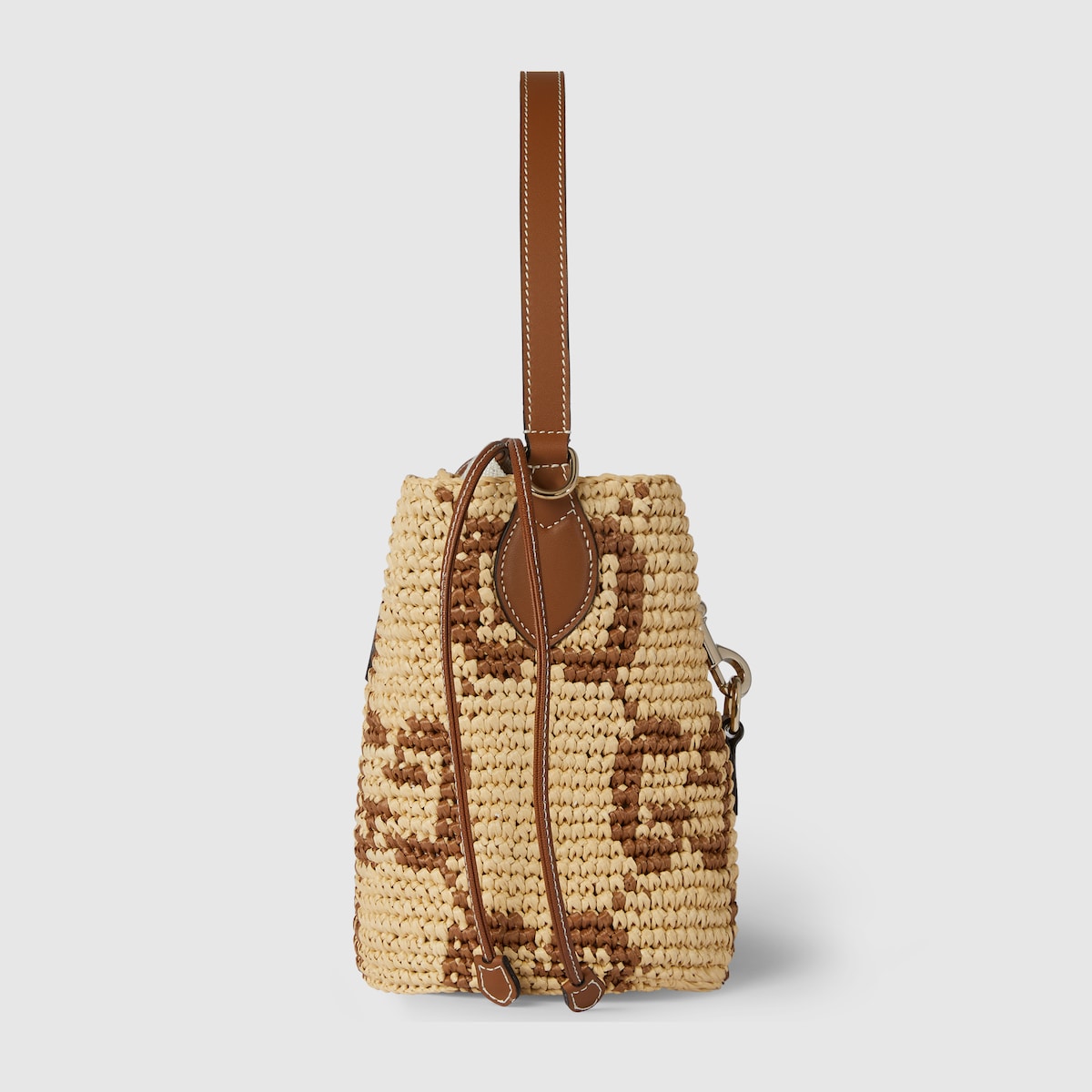 ショルダーバッグ・ポシェット GUCCI BUCKET BAG (8162849AAGL 8782) Woven mini bucket bag in natural and brown fabric | GUCCI® US
