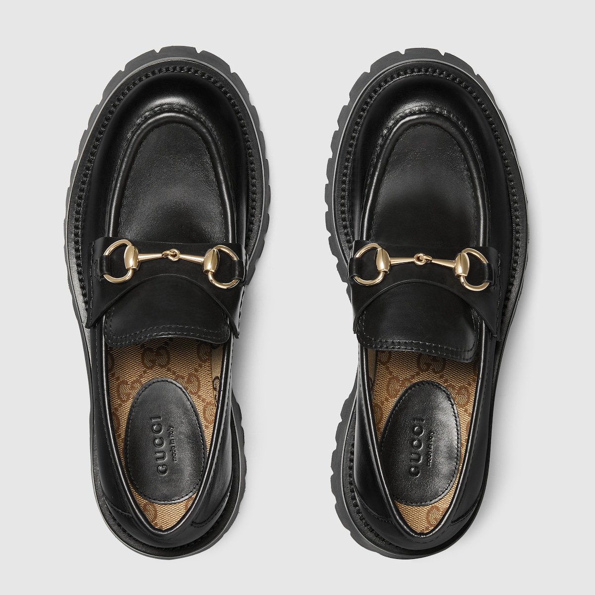 Women's lug sole loafer with Horsebit in black leather | GUCCI® US