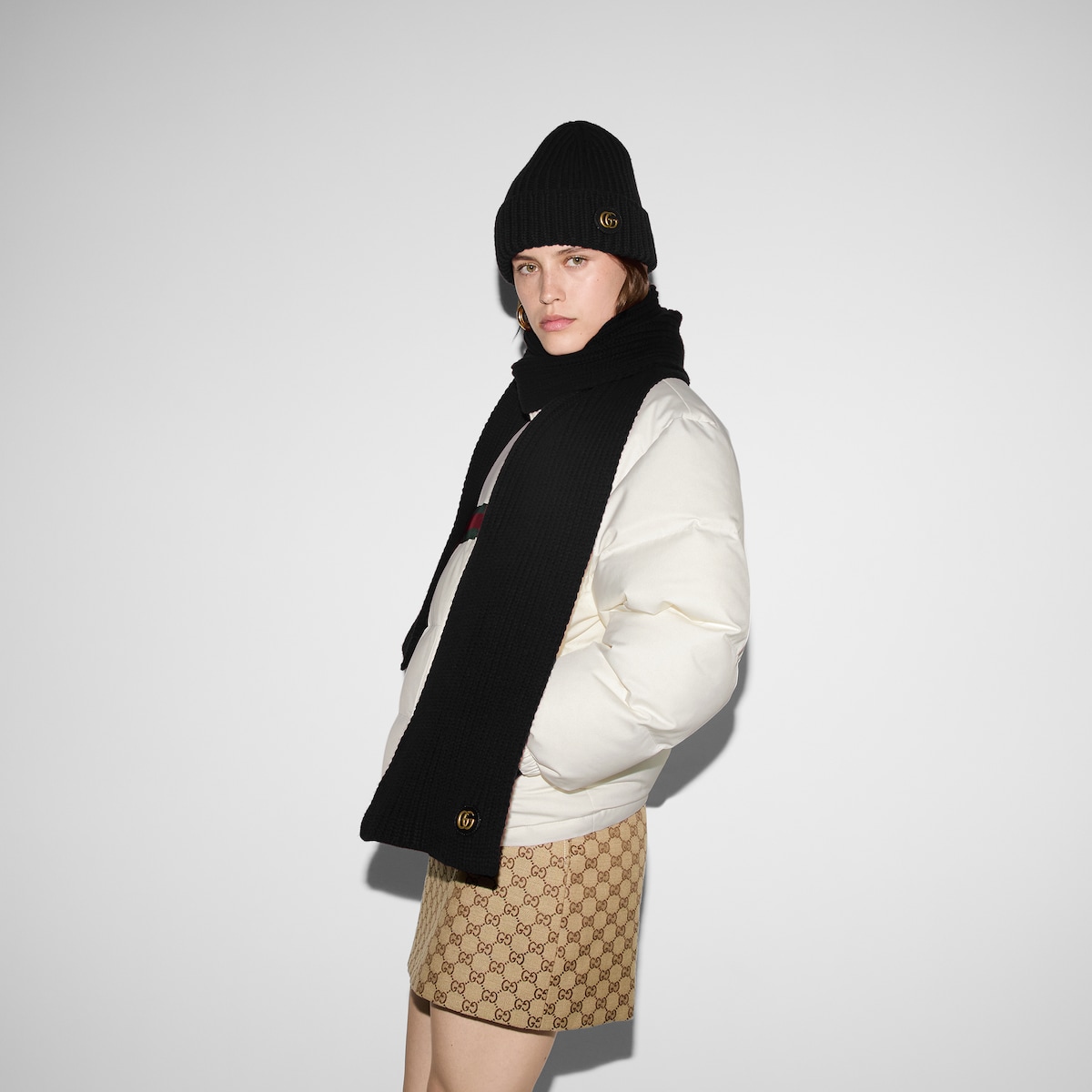 Wool cashmere scarf with Double G
