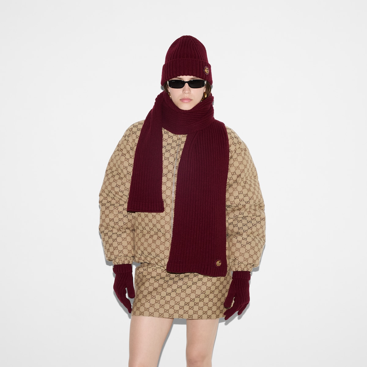 Wool cashmere scarf with Double G