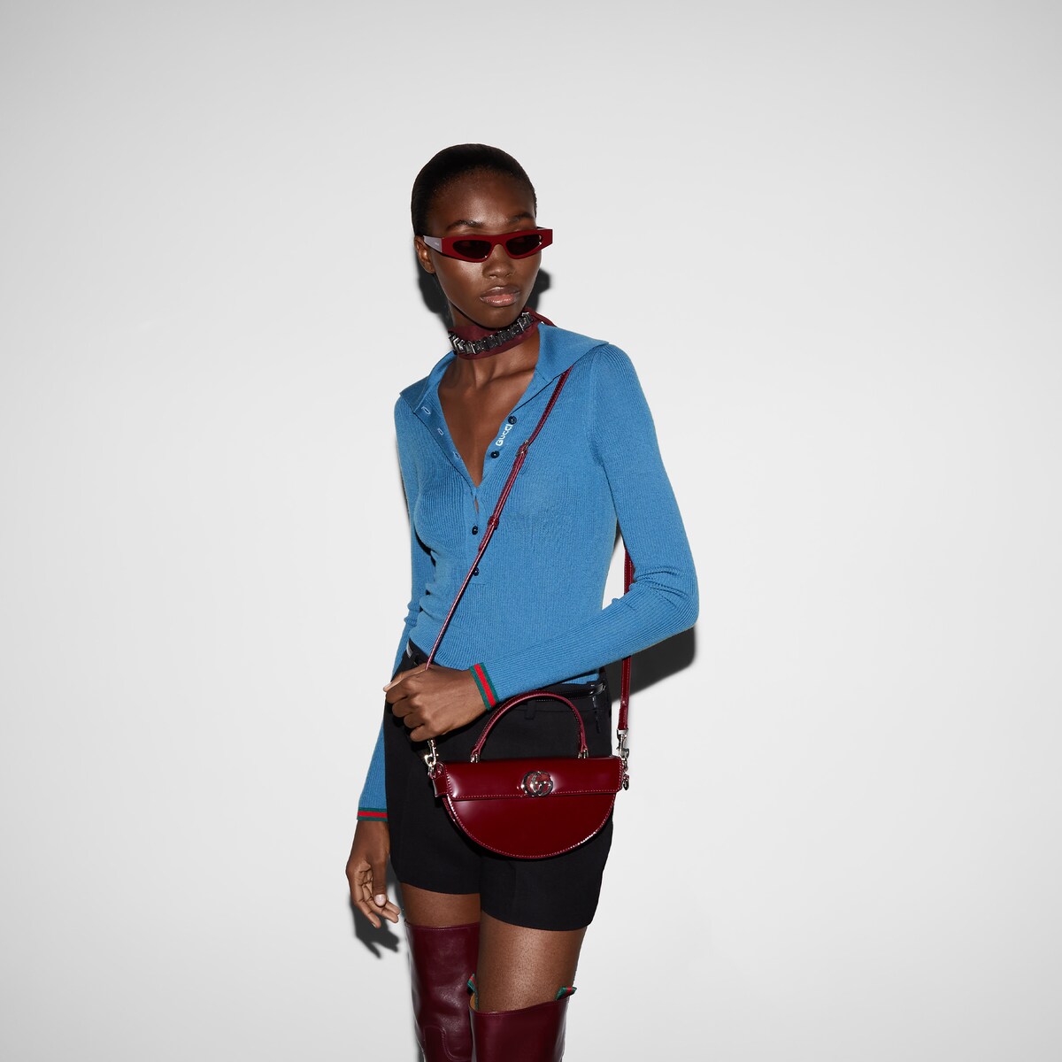 GUCCI 26S SHORT-SLEEVE VELVET TOP WITH RHINESTONES 179
