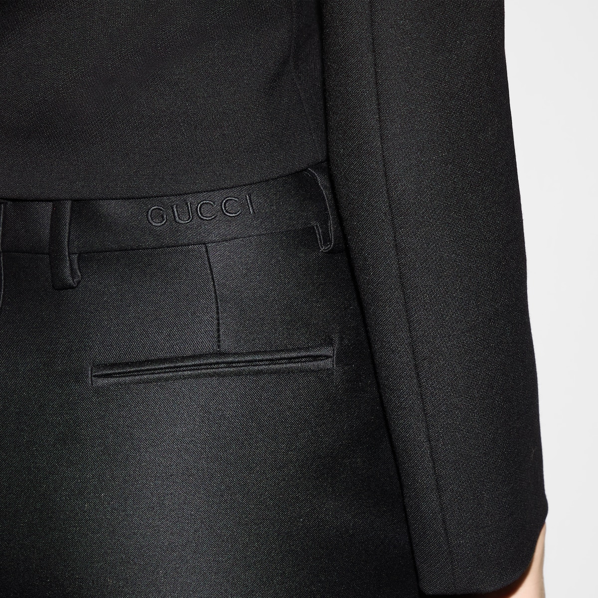 Wool silk gabardine pant with embroidery