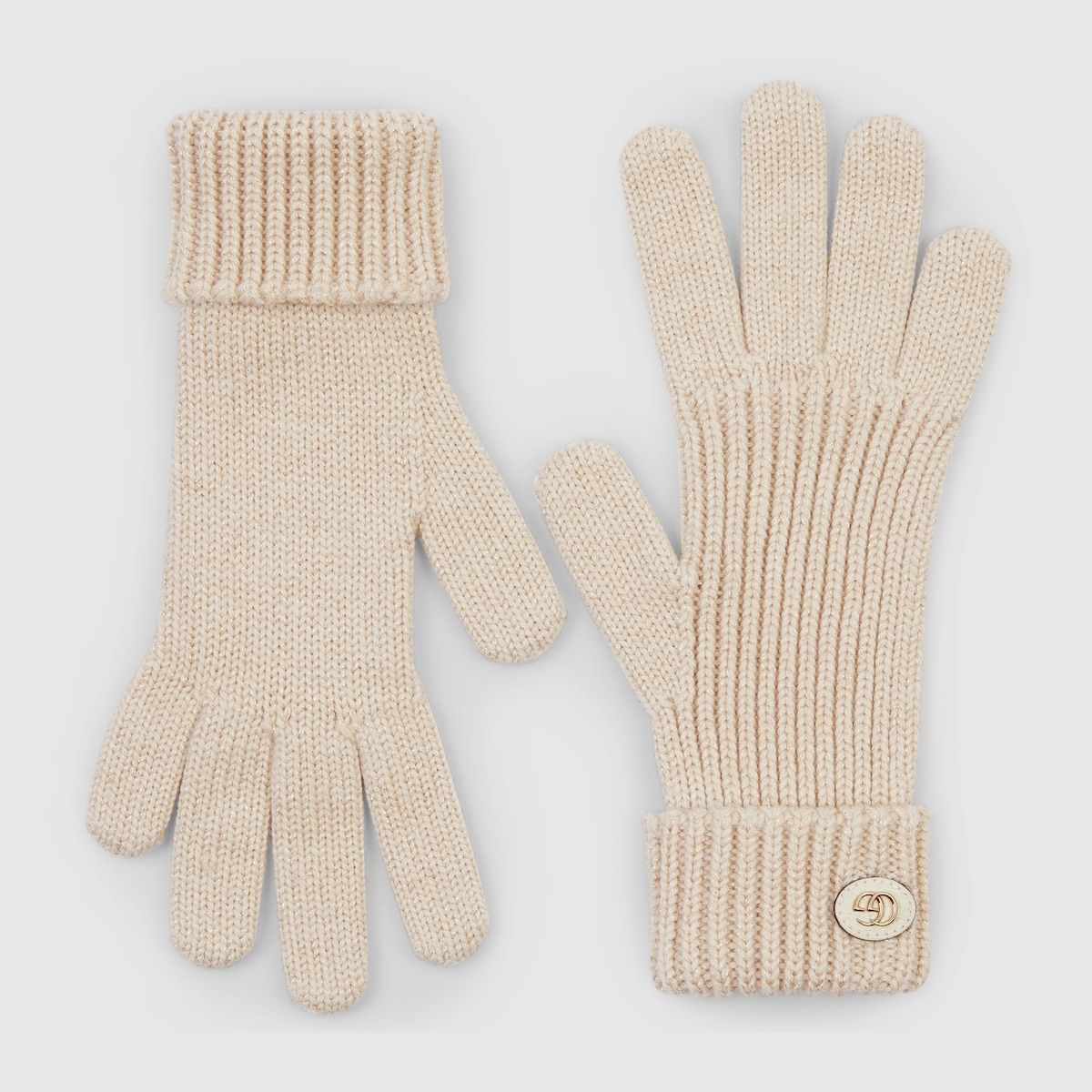 Rib knit wool viscose lamé gloves in ivory GUCCI® Canada