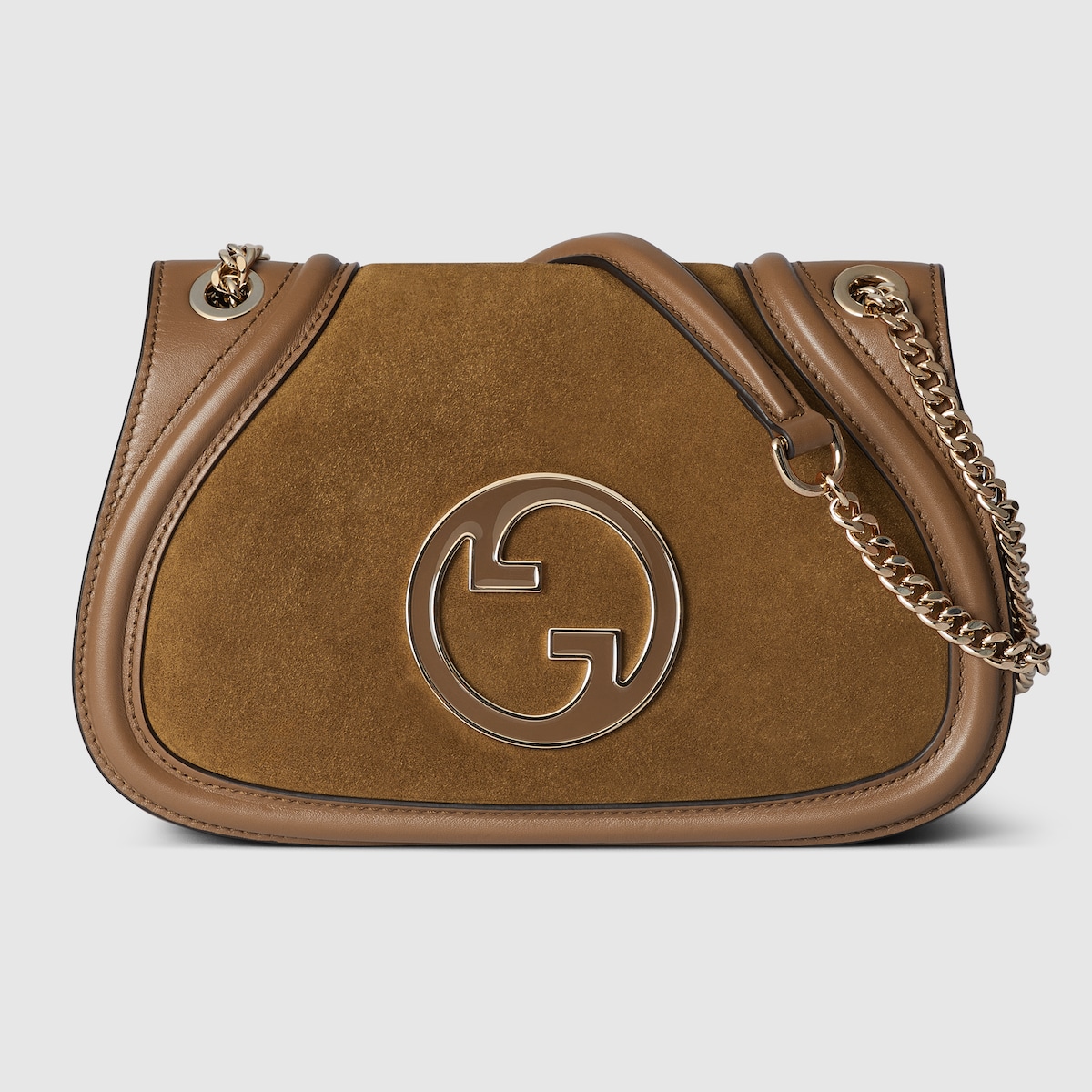 BLONDIE INTERLOCK MINI SHOULDER BAG 12 IN BEIGE CANVAS AND DARK BROWN CALFSKIN TRIM main image 1