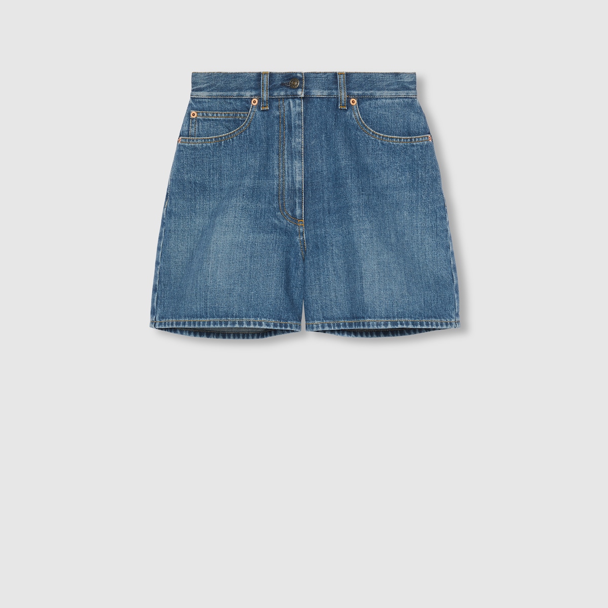 Denim shorts with Horsebit details in blue GUCCI US