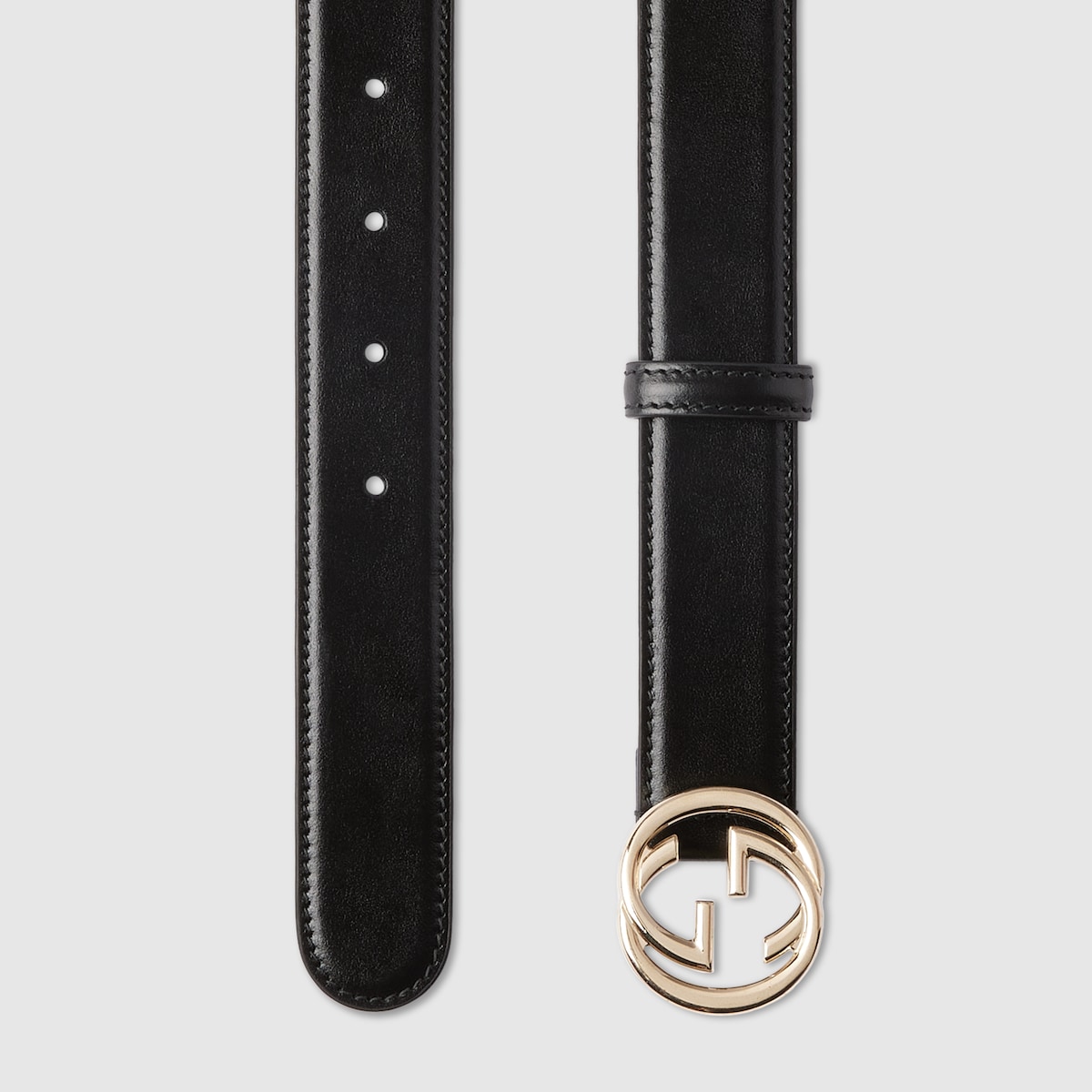 Belt with Interlocking G buckle in black leather | GUCCI® US