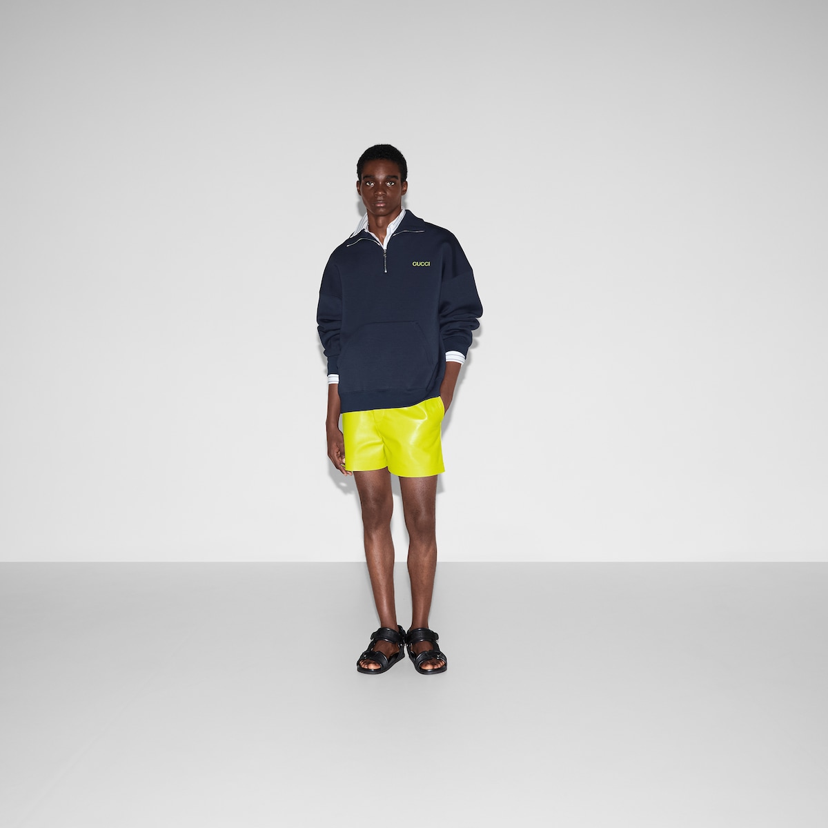 Jersey half-zip jacket with patch in blue | GUCCI® US