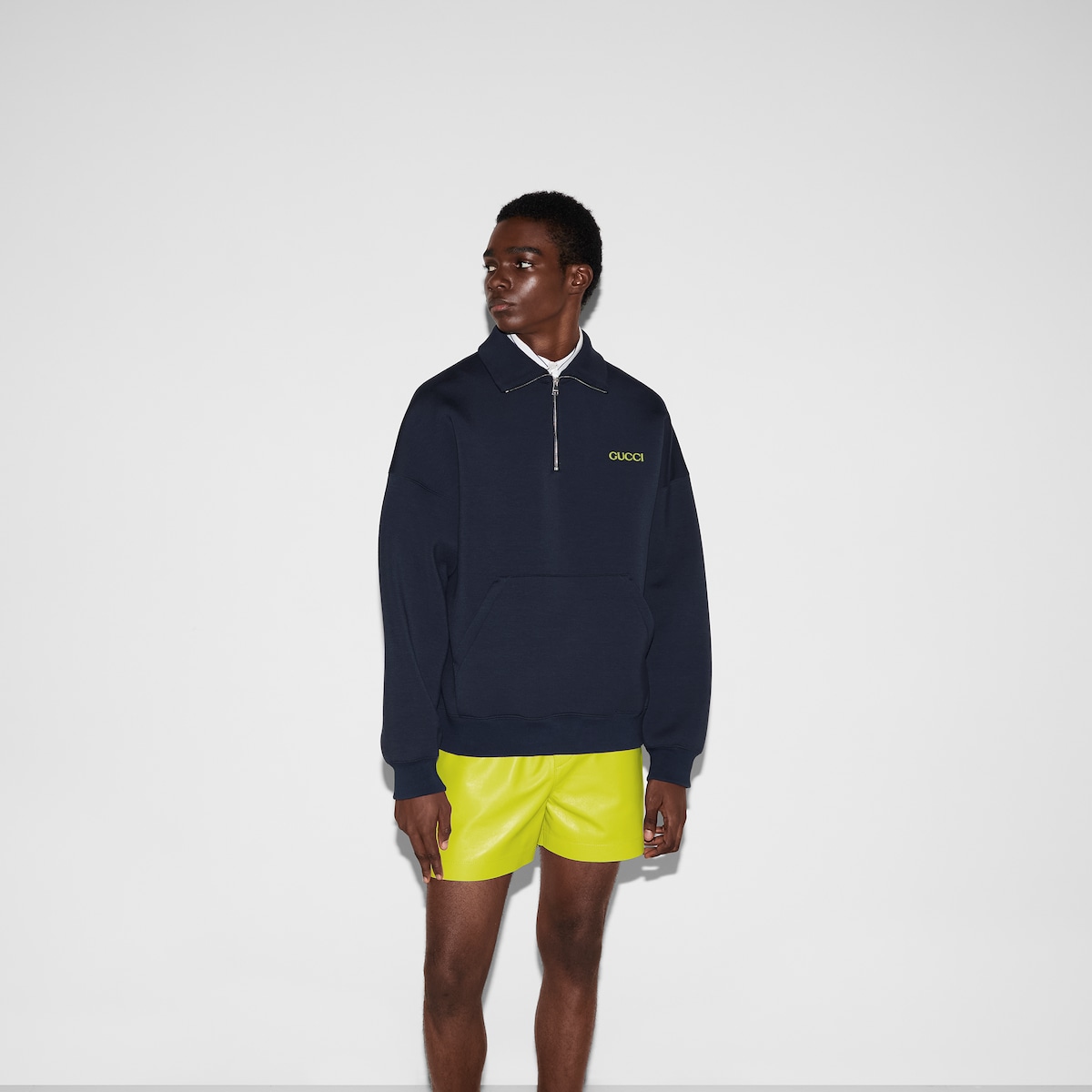 Jersey half-zip jacket with patch in blue | GUCCI® US