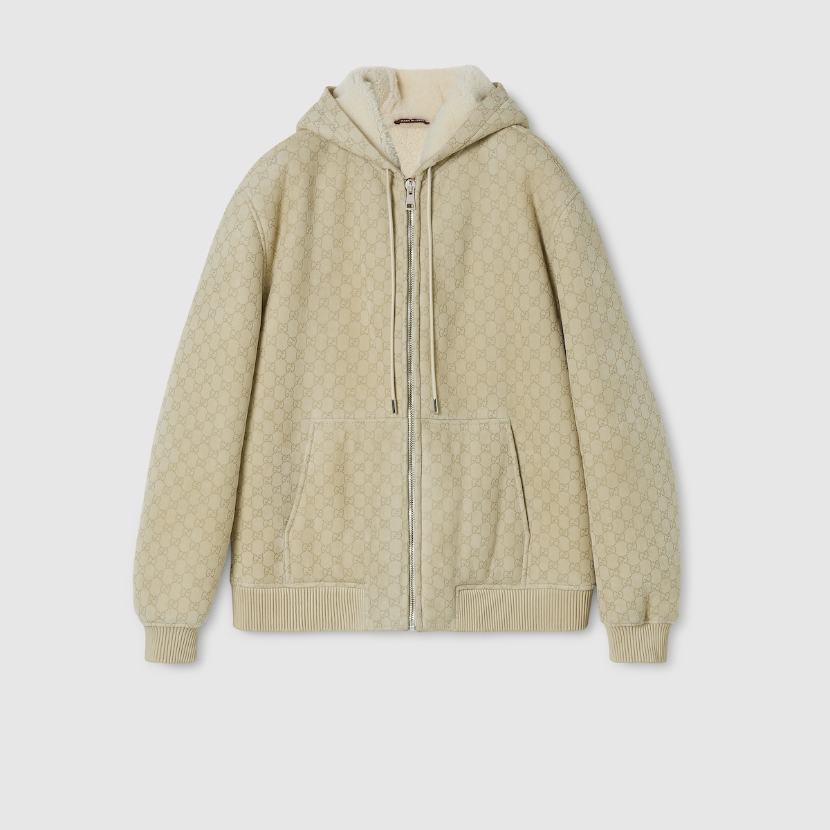 GUCCI GGロゴニットジャケット ベージュ・ボルドー Gucci Men's GG Light All Over Hooded Jacket in Beige Gucci