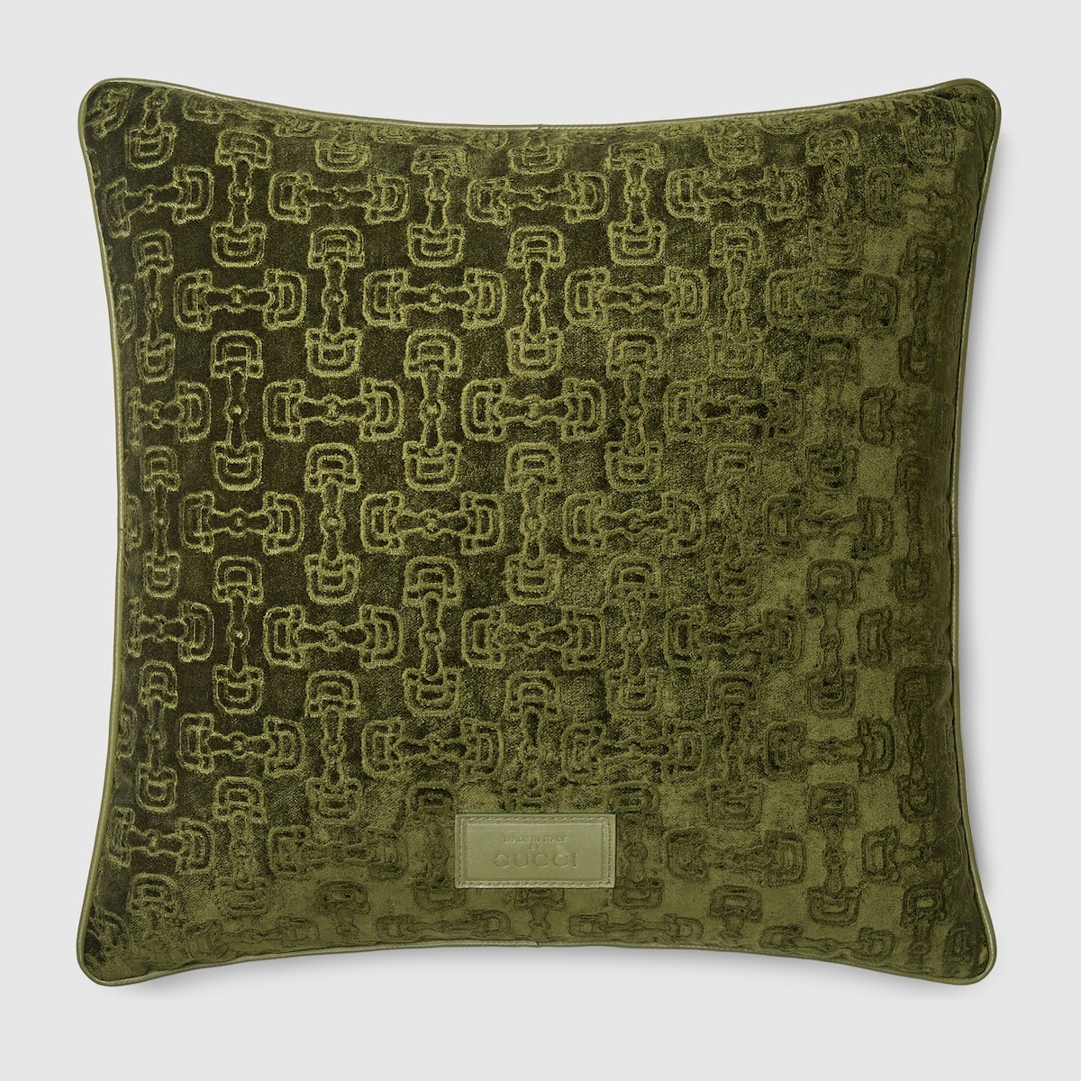Kissen aus Samtjacquard mit Horsebit-Muster in dunkelgrün | GUCCI® DE