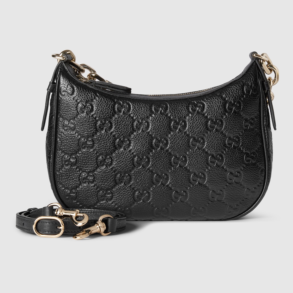 GG Emblem medium shoulder bag in black GG leather | GUCCI® US