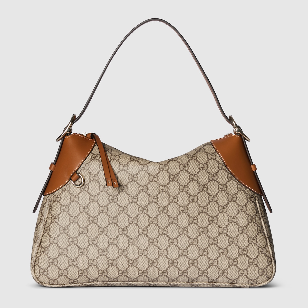 GG Emblem large shoulder bag in beige and dark brown fabric