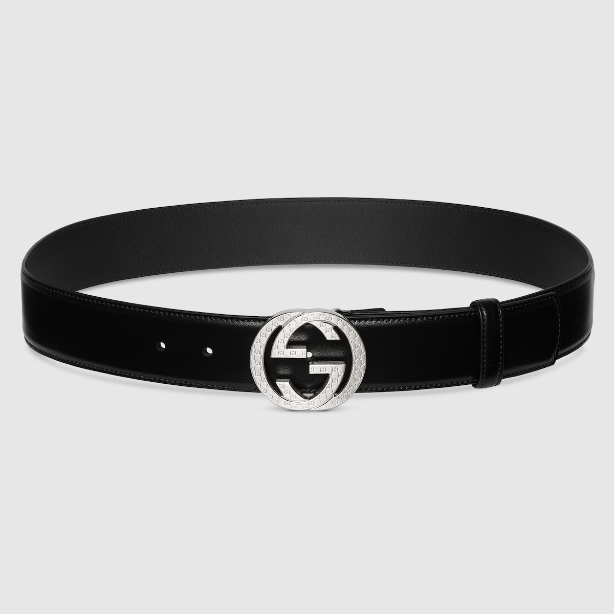 Authentic Gucci Black Calfskin Leather Silver Interlocking G