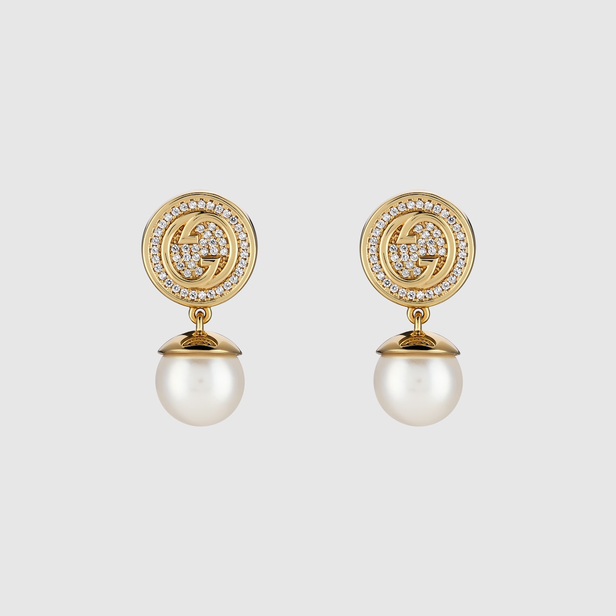 Gucci Blondie crystal pearl earrings in light gold-toned