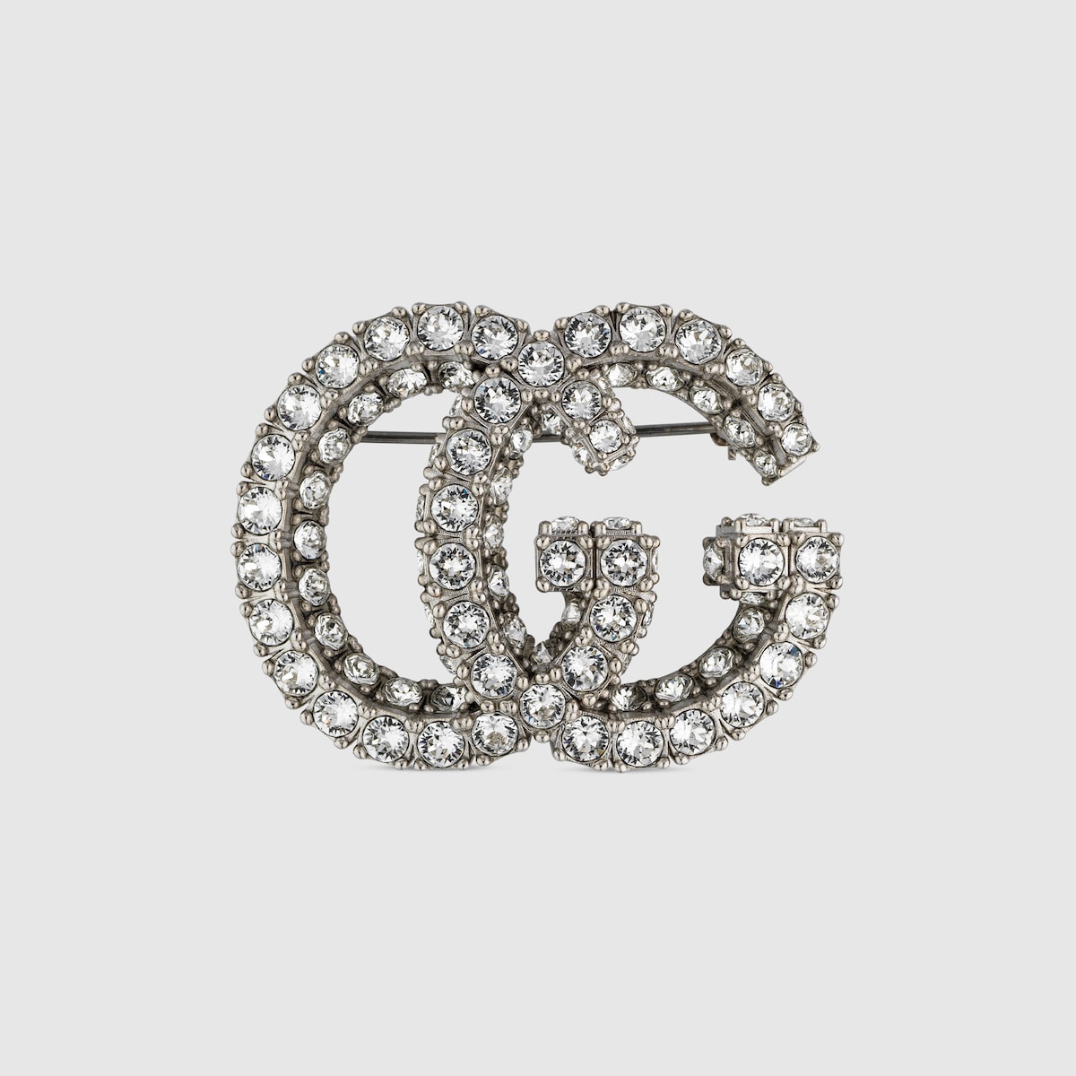 『GUCCI』クリスタル ブローチ シルバートーン GG Marmont crystal brooch in palladium-toned metal | GUCCI® US