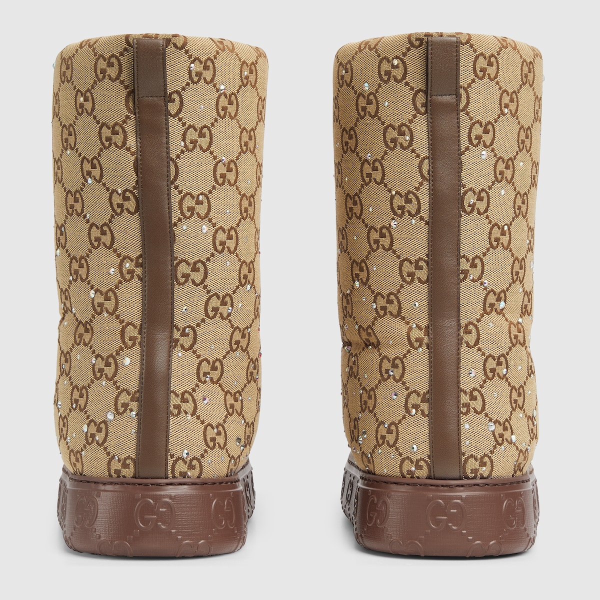 Women's boot with crystals in beige and dark brown GG canvas | GUCCI® US