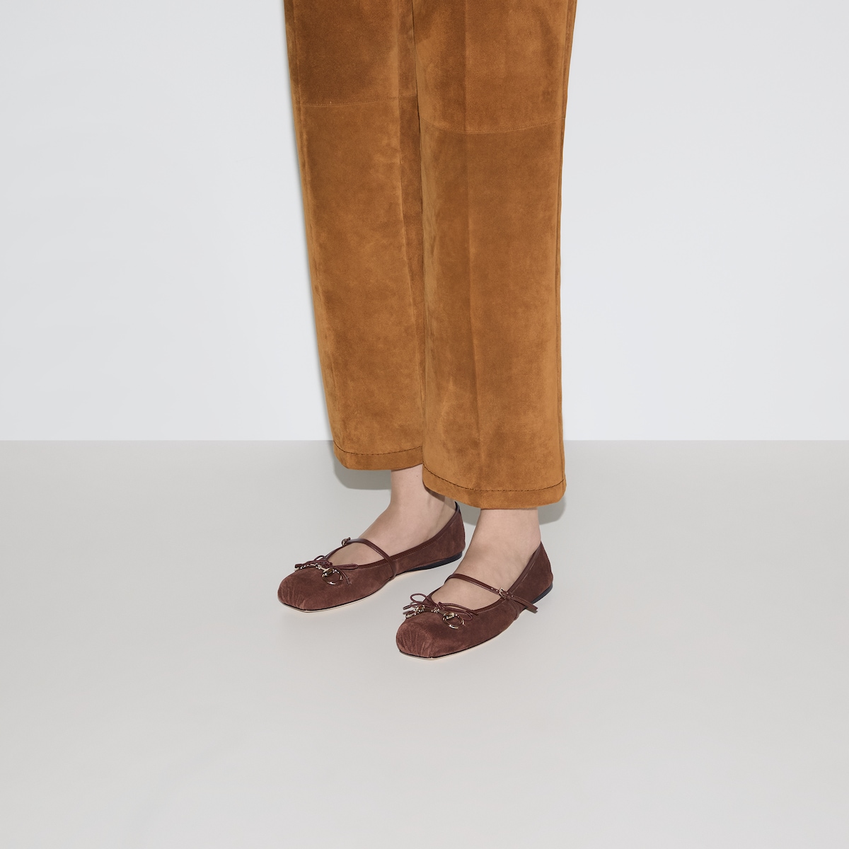 Gucci suede ballet flat with web bow clearance