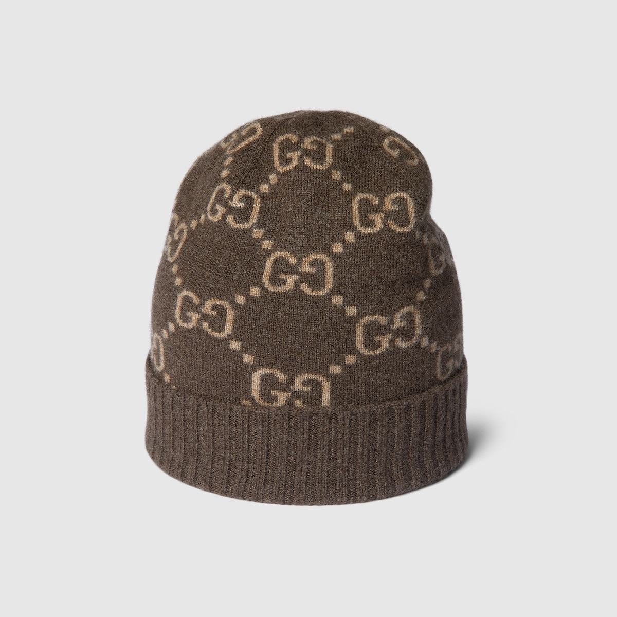 GG cashmere jacquard hat in brown and beige | GUCCI® US