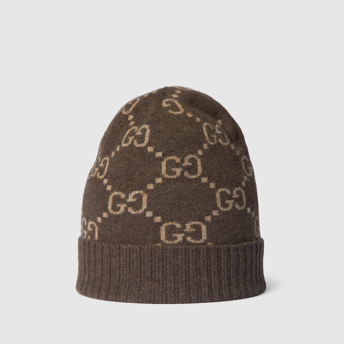 GUCCI キャスケット 帽子 キャップ ニット レザー ウール 茶色