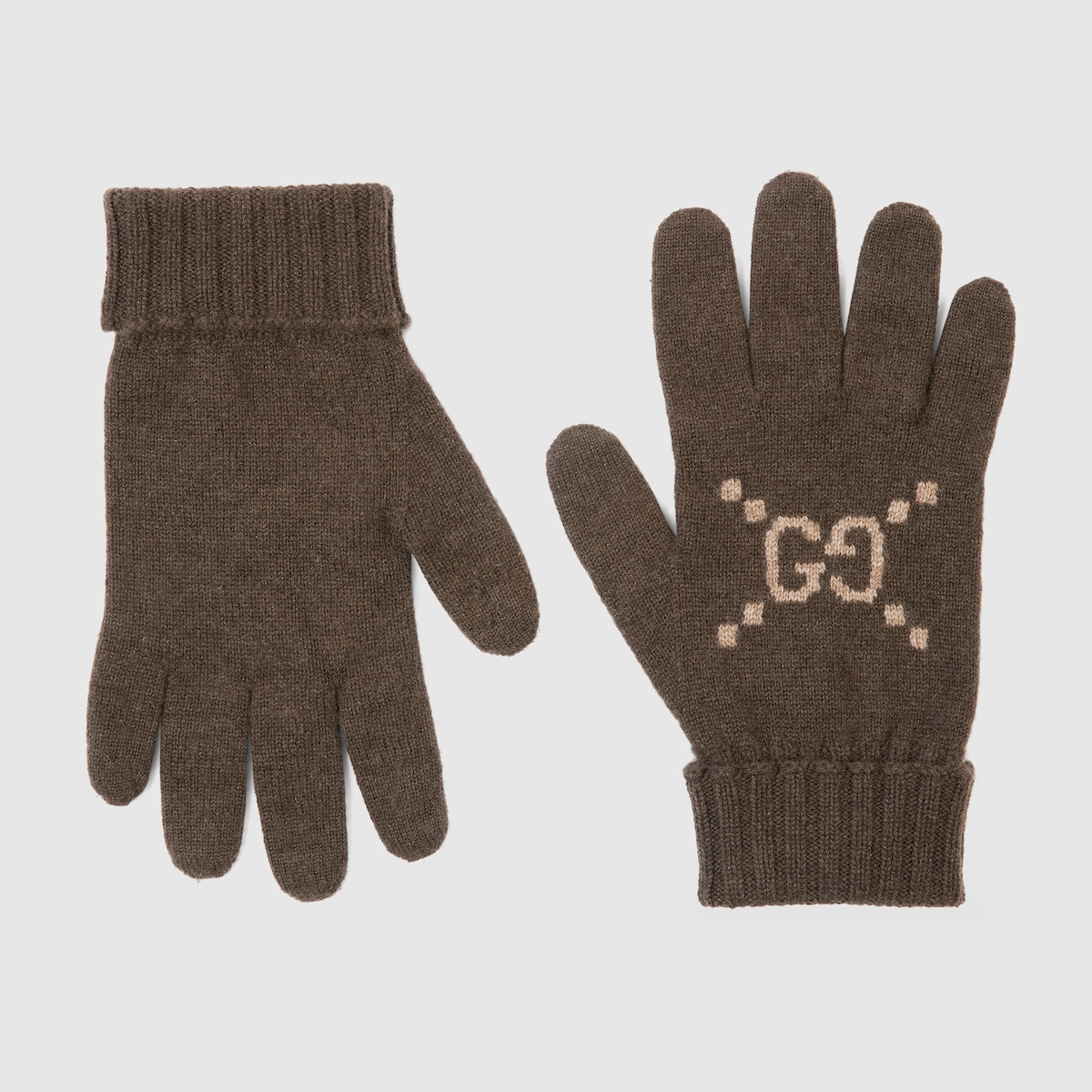 GG cashmere gloves in brown and beige - thumbnail 4