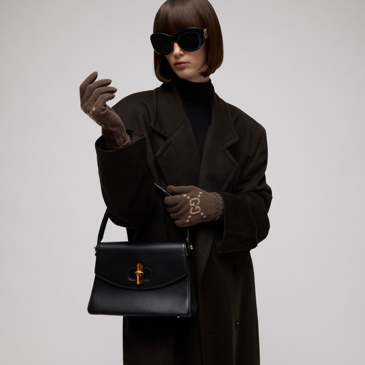 GG cashmere gloves in brown and beige - thumbnail 3