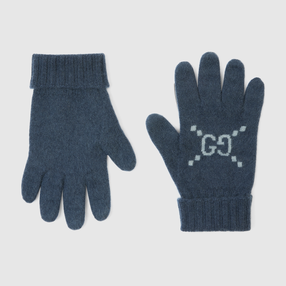 GG cashmere jacquard gloves in navy and light blue | GUCCI® UK