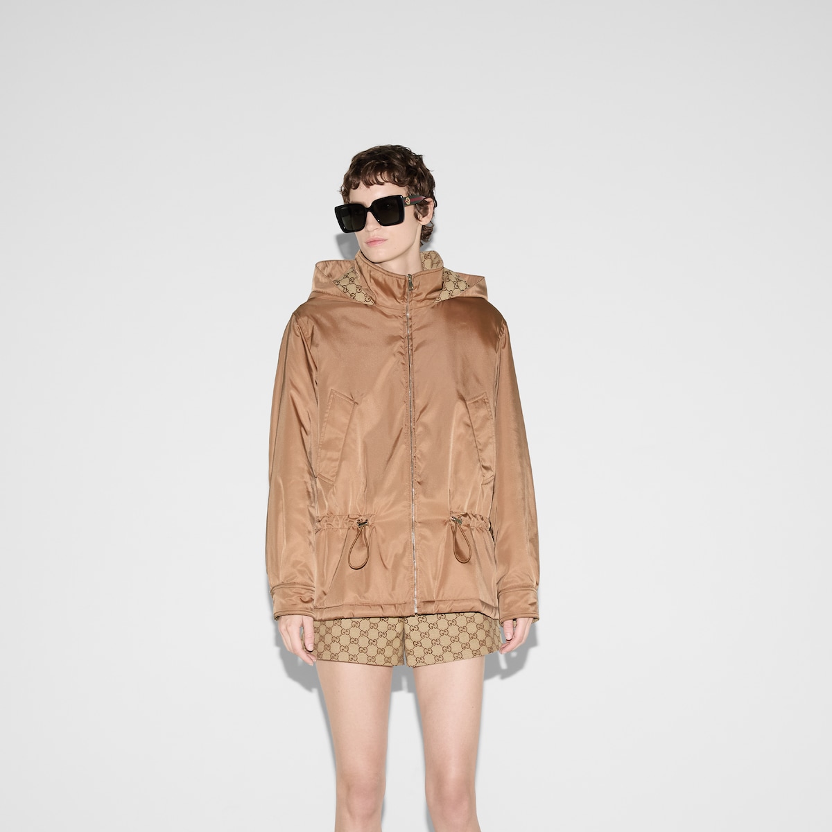 Gabardine fine nylon bomber jacket in beige GUCCI BE