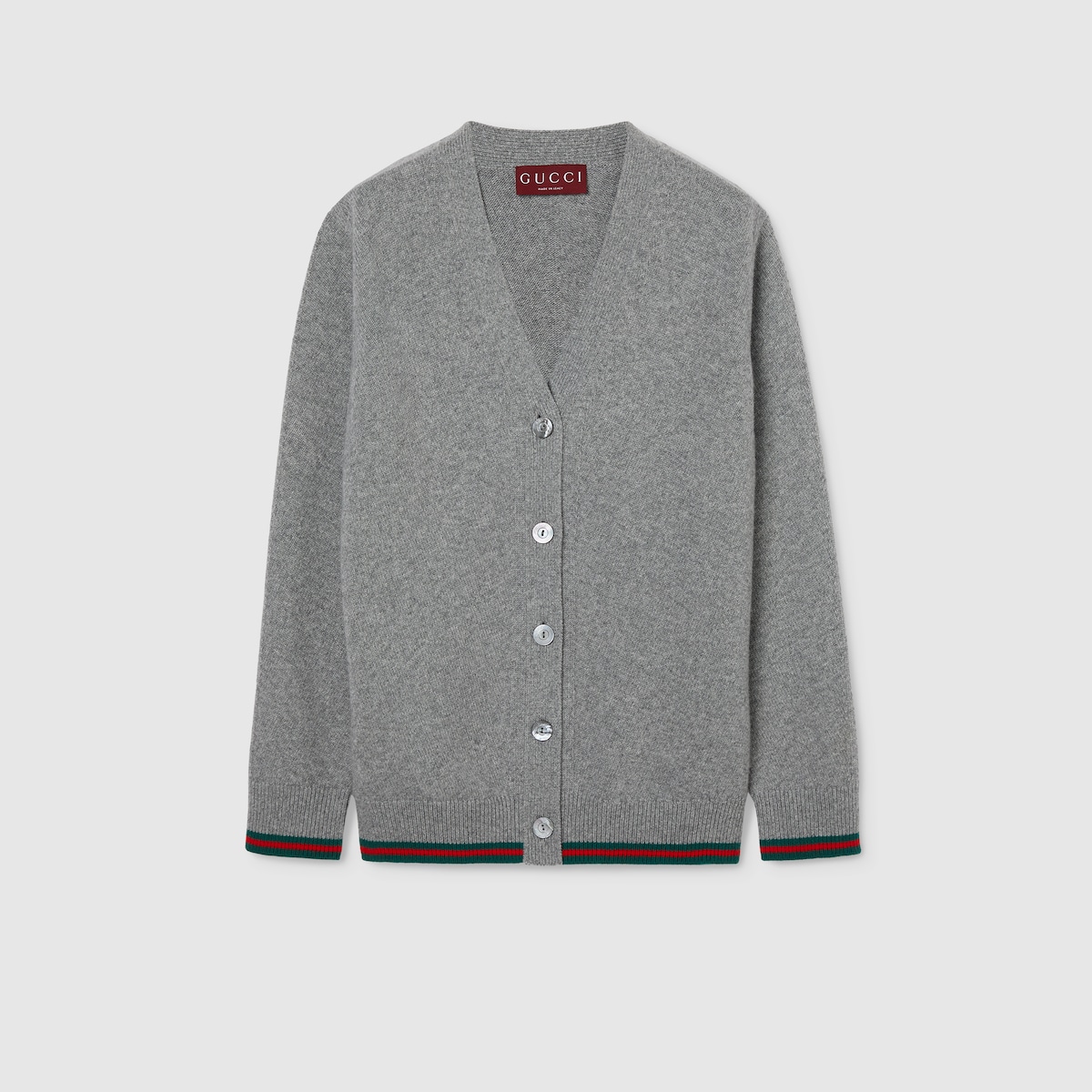 Wool and cashmere cardigan with Web in grey mélange | GUCCI® US