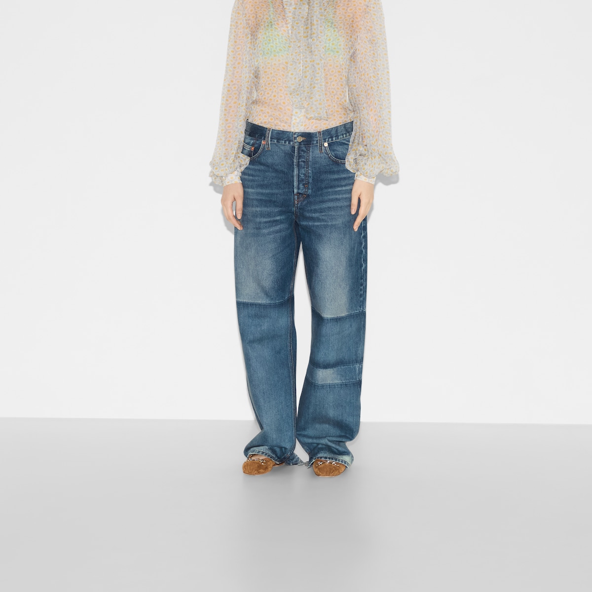 Two-toned denim pant in light blue | GUCCI® US Two-toned denim pant in light blue | GUCCI® US