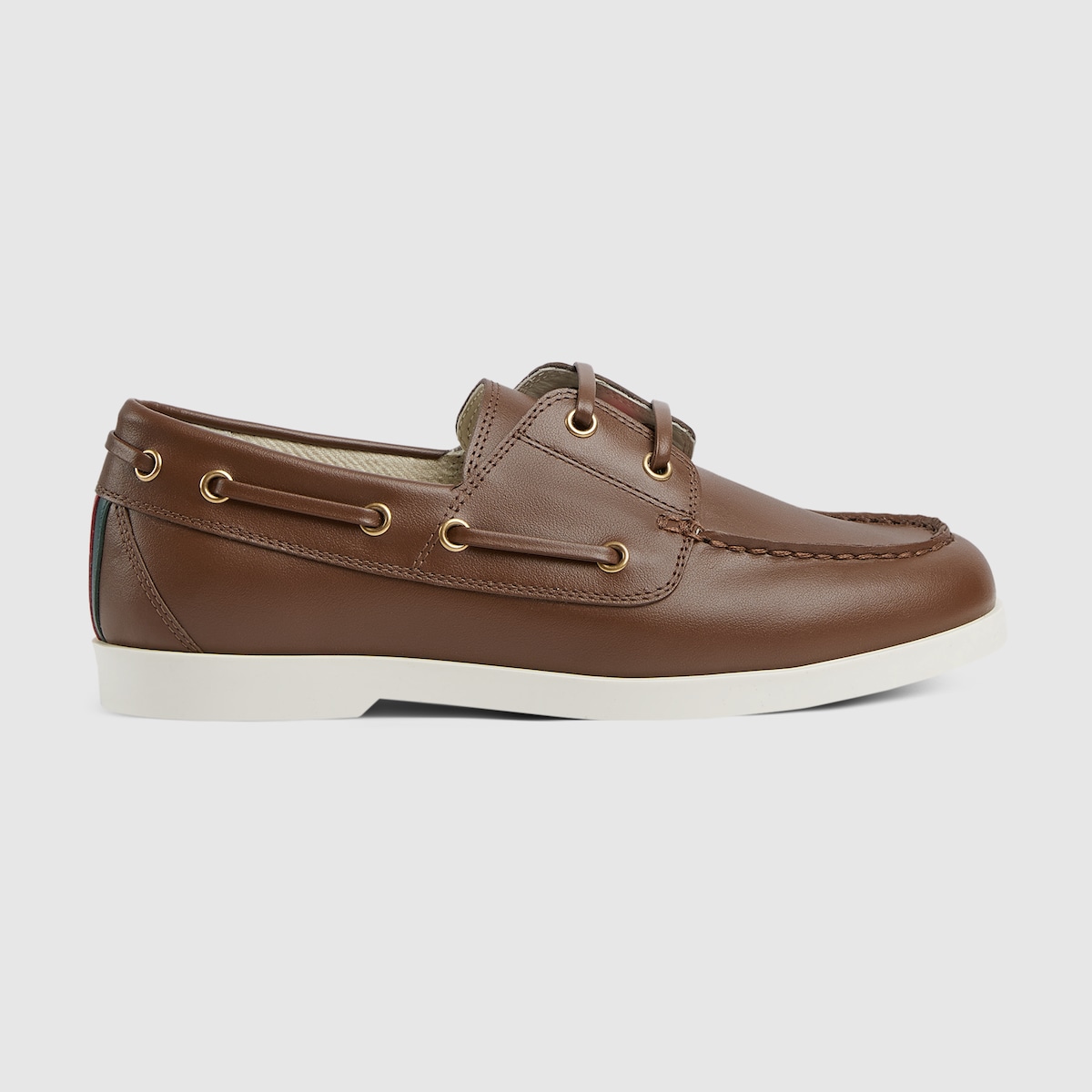 Children's boat shoe with Web in brown leather | GUCCI® US