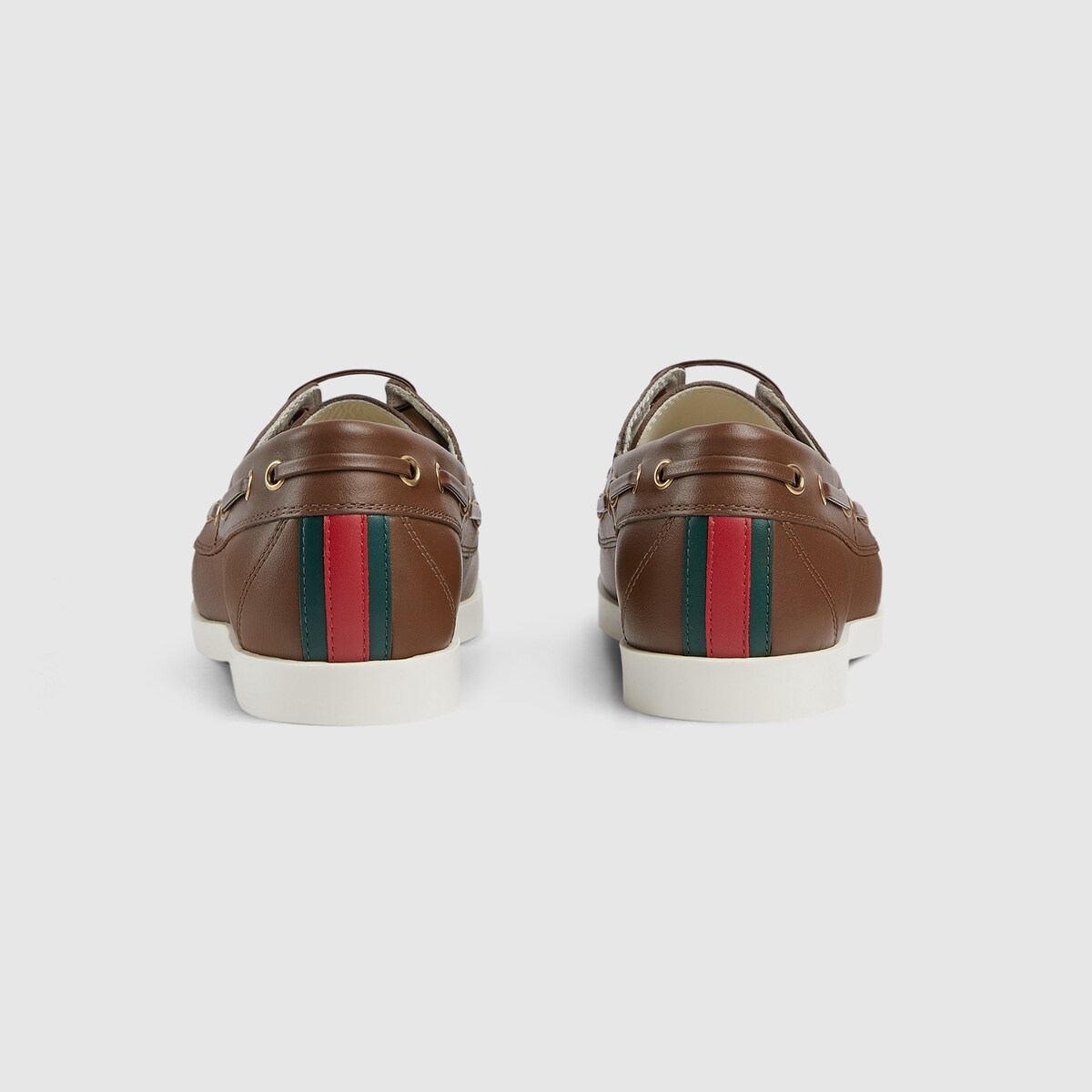 Children's boat shoe with Web in brown leather | GUCCI® US