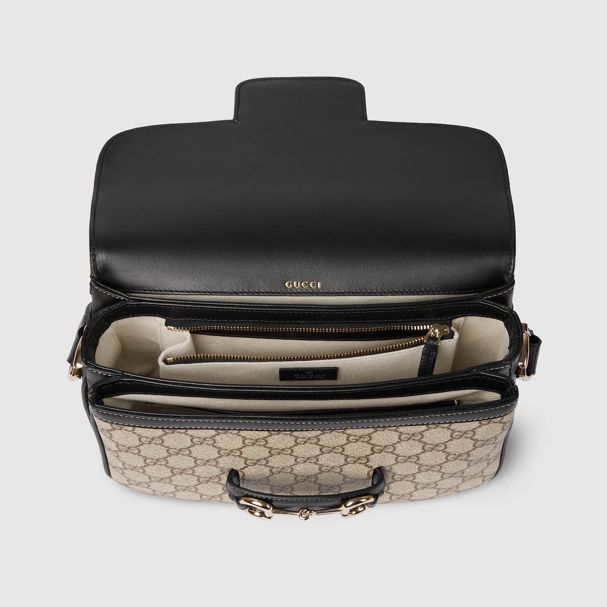 Gucci Horsebit 1955 Soft small shoulder bag in beige and dark brown fabric  | GUCCI® US
