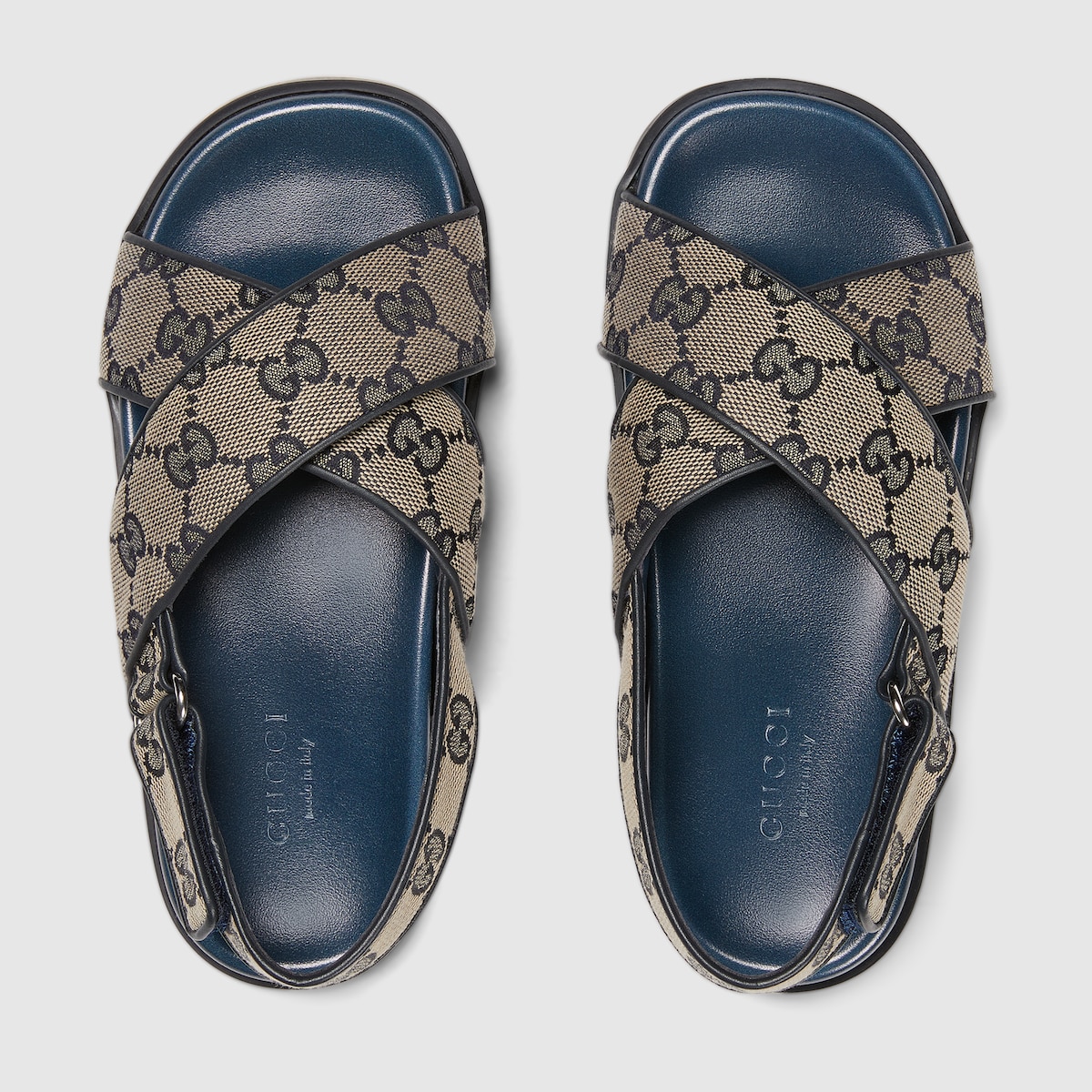Children's GG sandal in beige and dark brown canvas - thumbnail 8