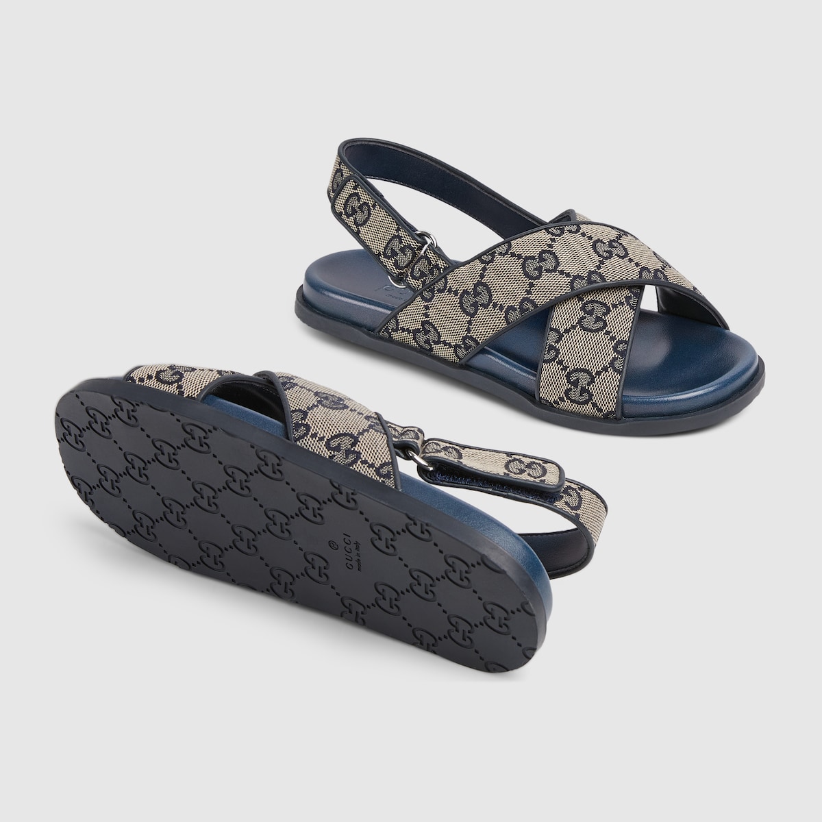 Children's GG sandal in beige and dark brown canvas - thumbnail 6