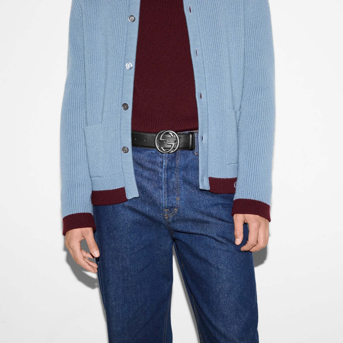 数回使用　値下げ可　GUCCI グレー レザーベルト GGロゴ GUCCI グッチ ベルト インターロッキング GGロゴ レザー