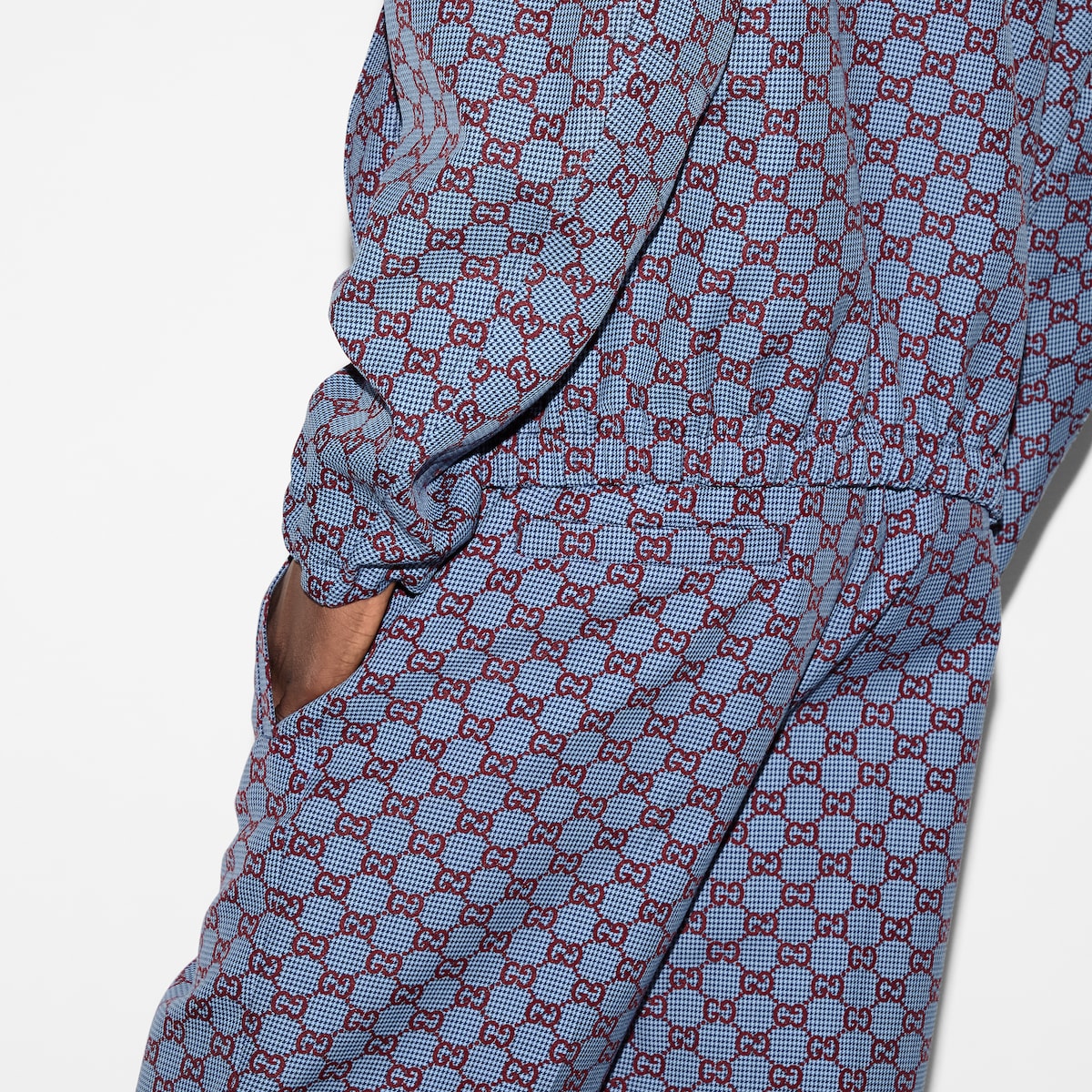 パンツ GUCCI GRAPHITE WOOL PANT GG pied-de-poule wool leisure pants in light blue and
