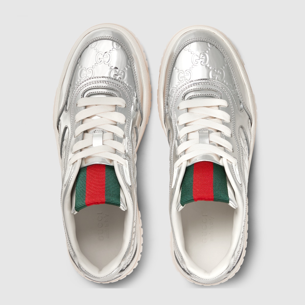 Women s Gucci Re Web sneaker in silver metallic leather GUCCI UK