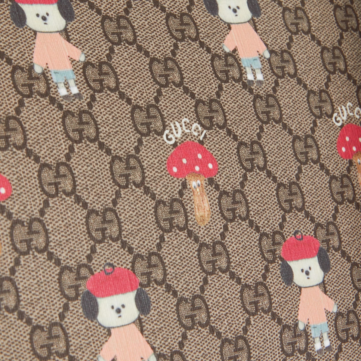 Children's GG tote bag with patch in beige and ebony GG