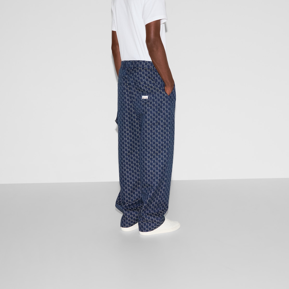 Cotton jacquard pant with GG shadow in blue and white Cotton jacquard pant with GG shadow in blue and white