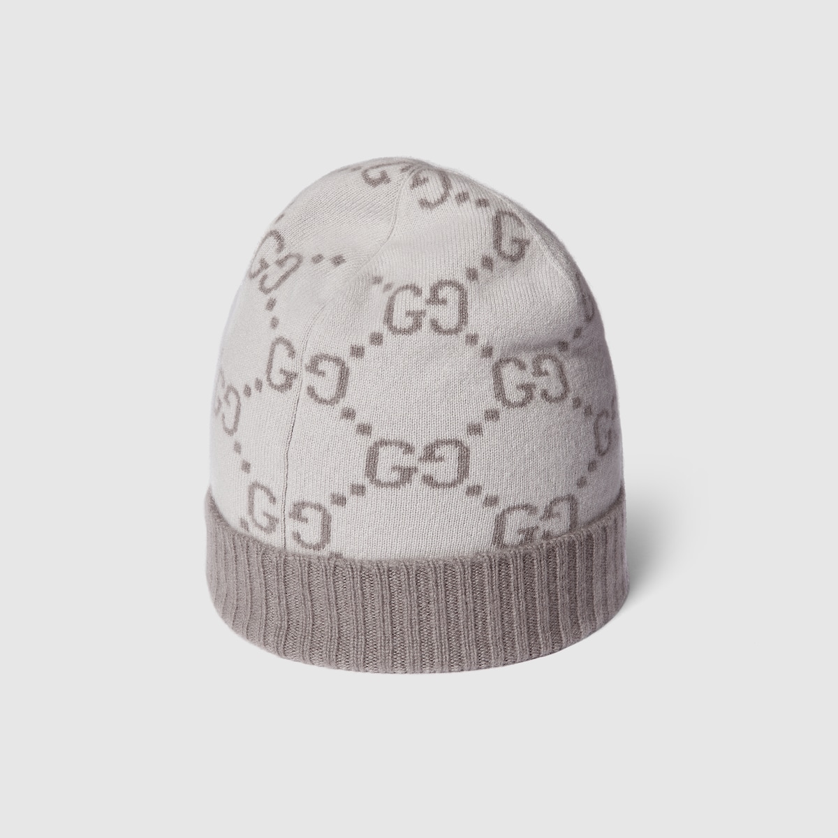 GG cashmere jacquard hat in ivory and light grey - thumbnail 5