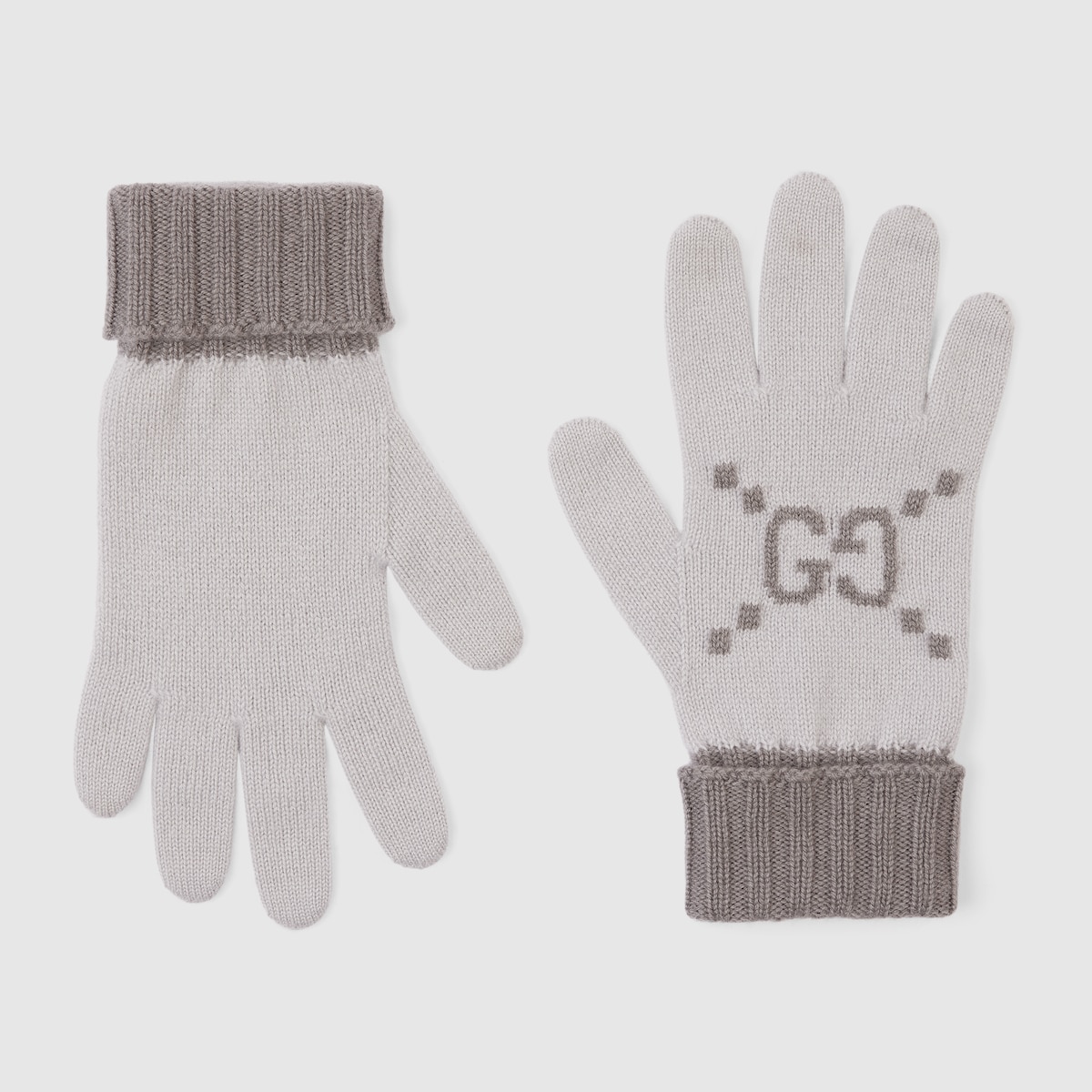 GG cashmere jacquard gloves in ivory and light grey | GUCCI® US
