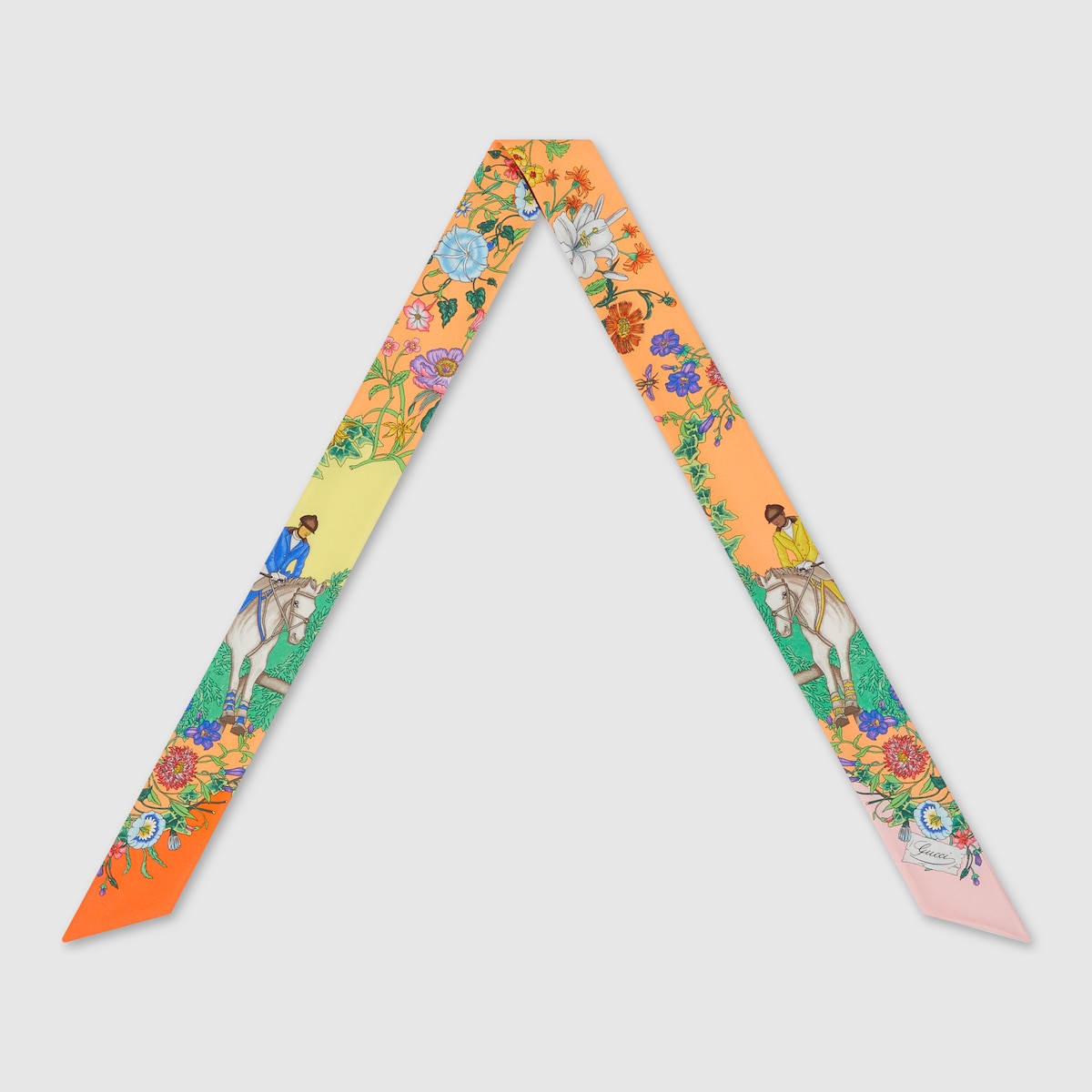 GUCCI プリントシルクリボン アクアマリン&ピンク GUCCI プリントシルクリボン アクアマリン&ピンク