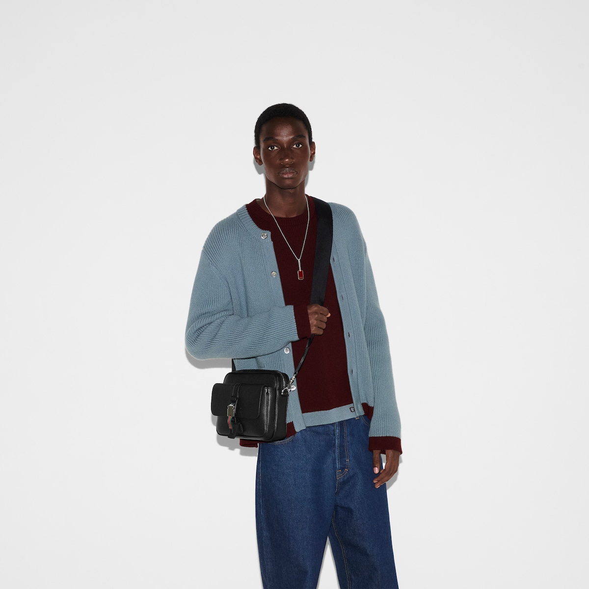 Small crossbody bag with Web in black leather | GUCCI® US