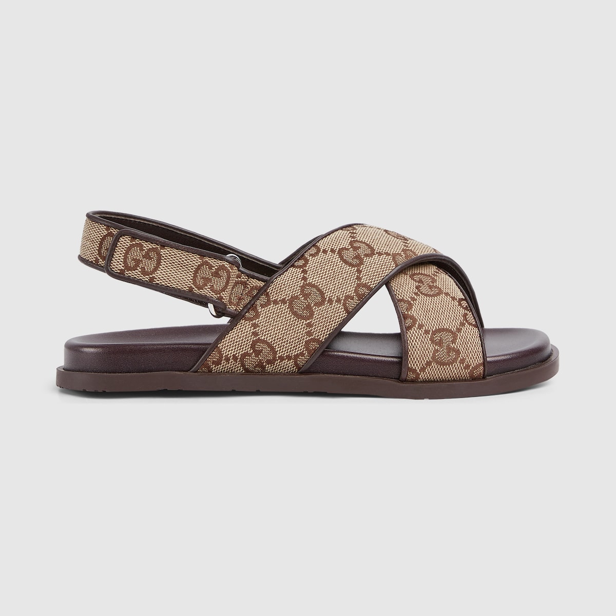 Children's GG sandal in beige and dark brown canvas - thumbnail 4