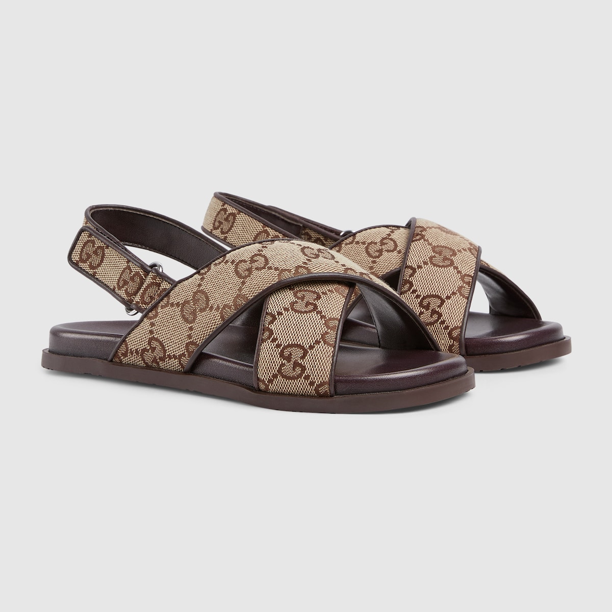Children's GG sandal in beige and dark brown canvas - thumbnail 5