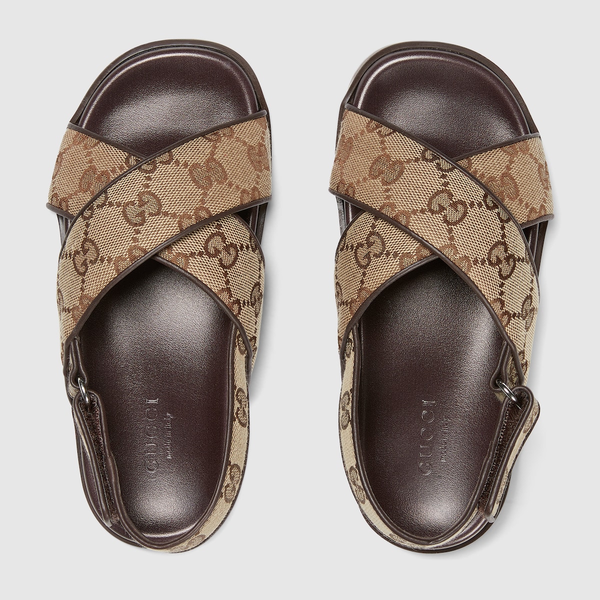 Children's GG sandal in beige and dark brown canvas - thumbnail 3