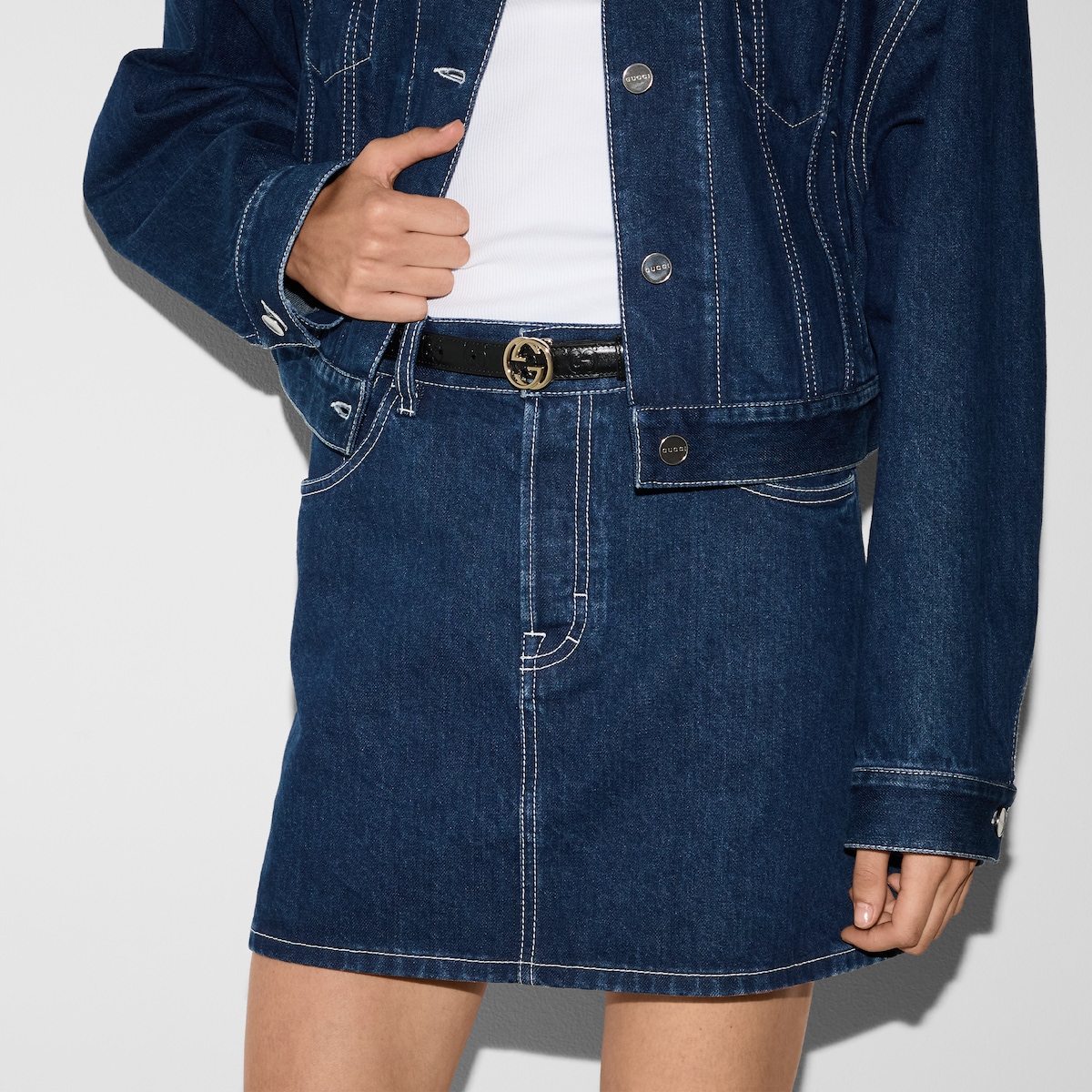 インターロッキングG バックル付き ベルト ・ブラック GGレザー