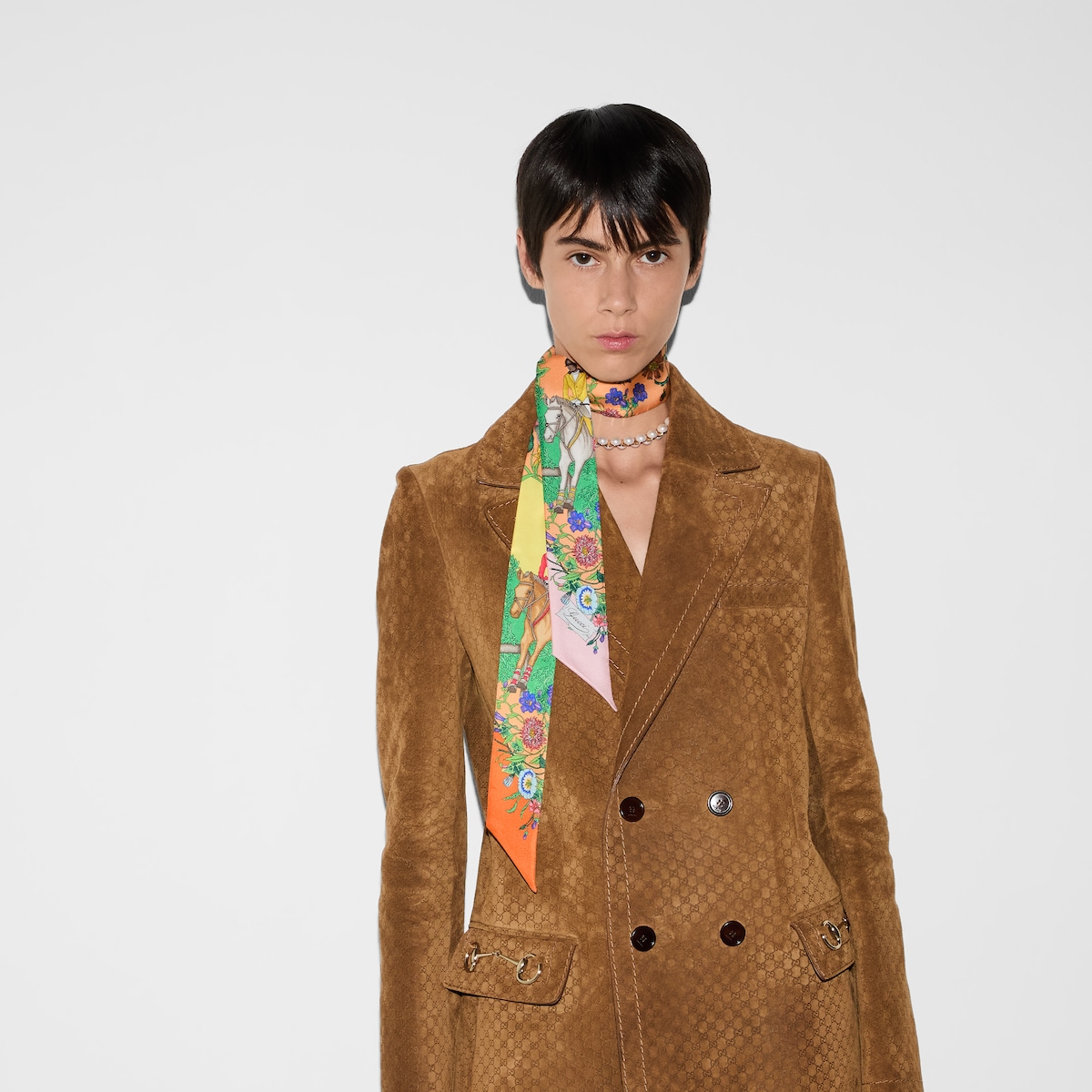 Printed silk neck bow in pink and multicolor | GUCCI® US