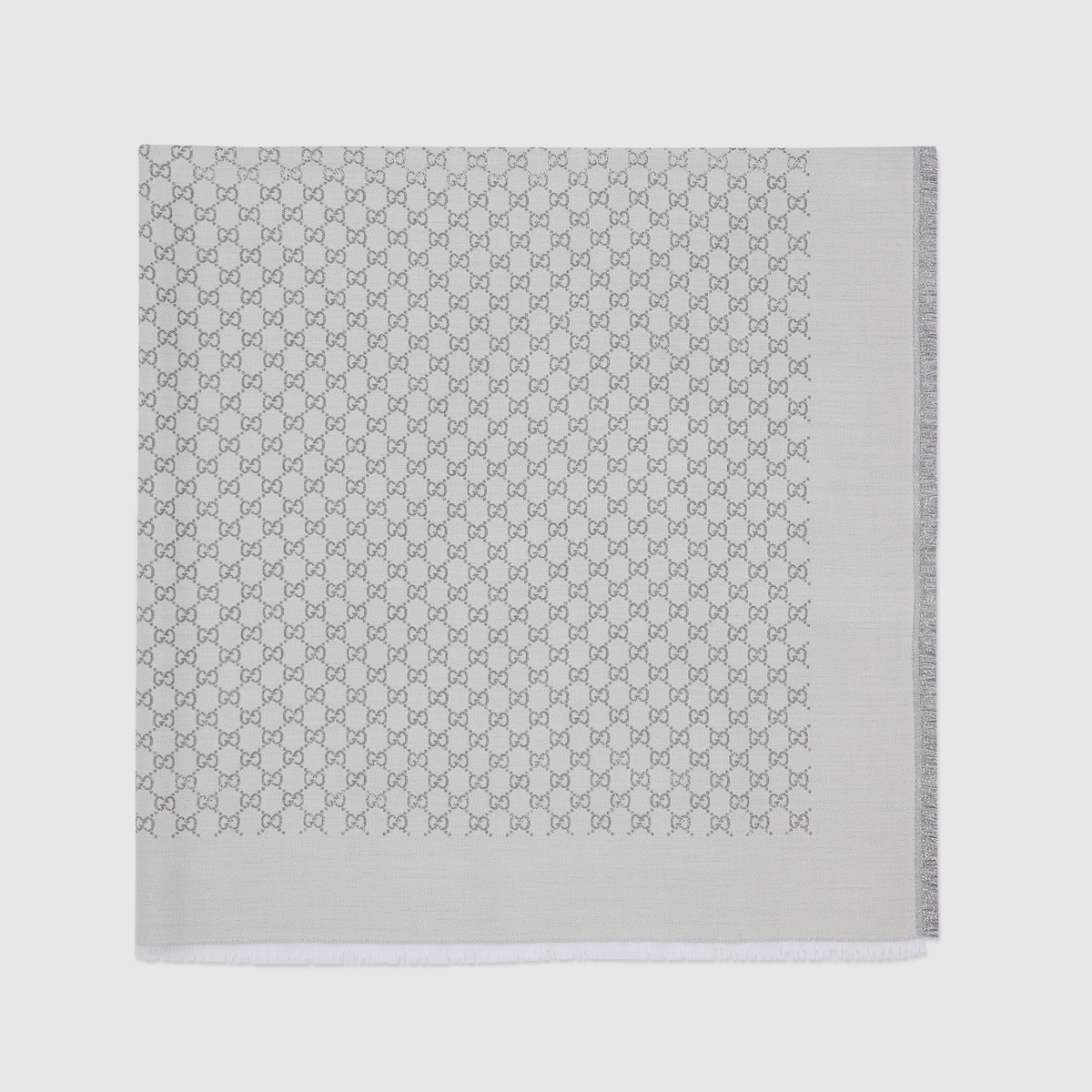 GG jacquard wool silk lamé shawl in white and light grey