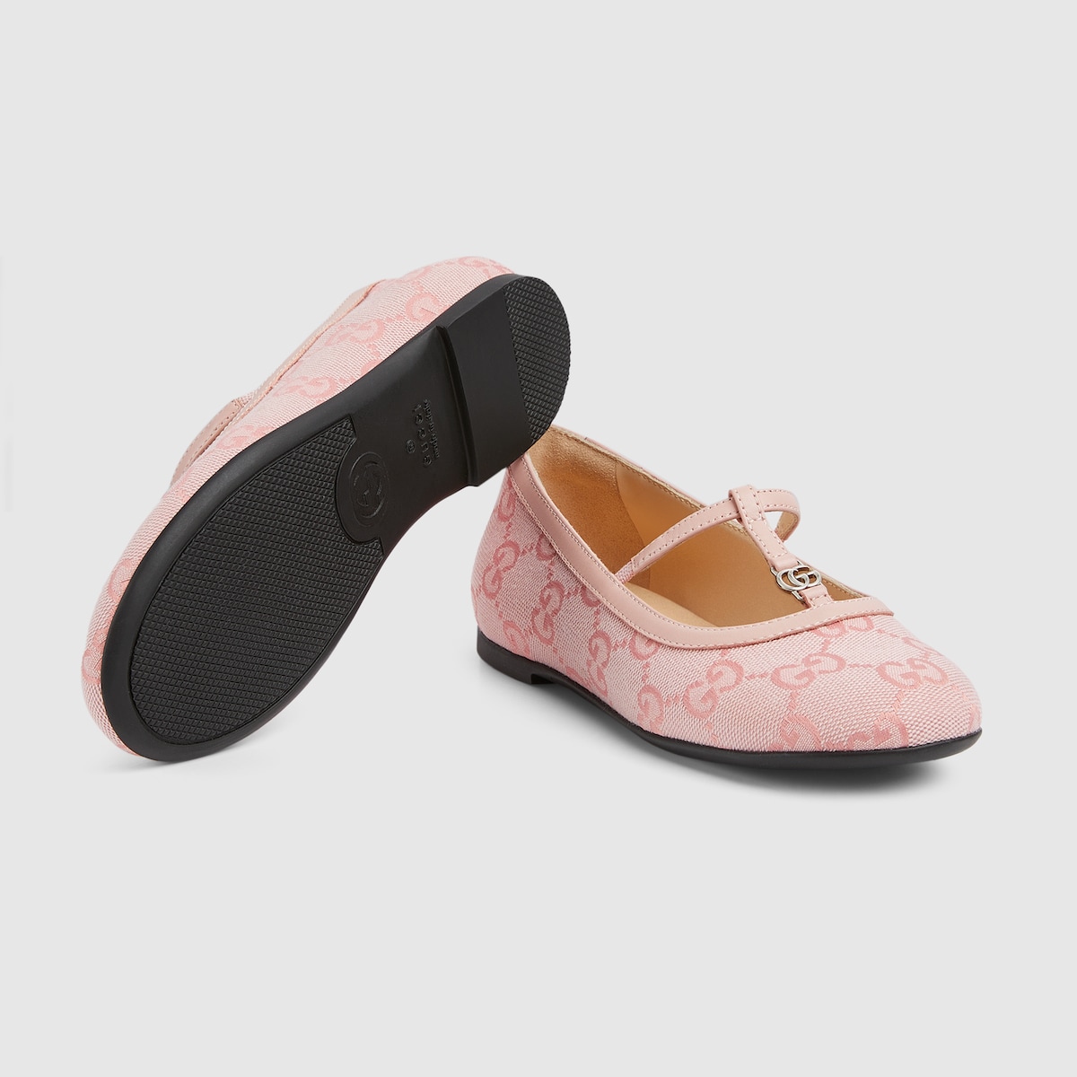 Children's Double G ballet flat in pink GG canvas
